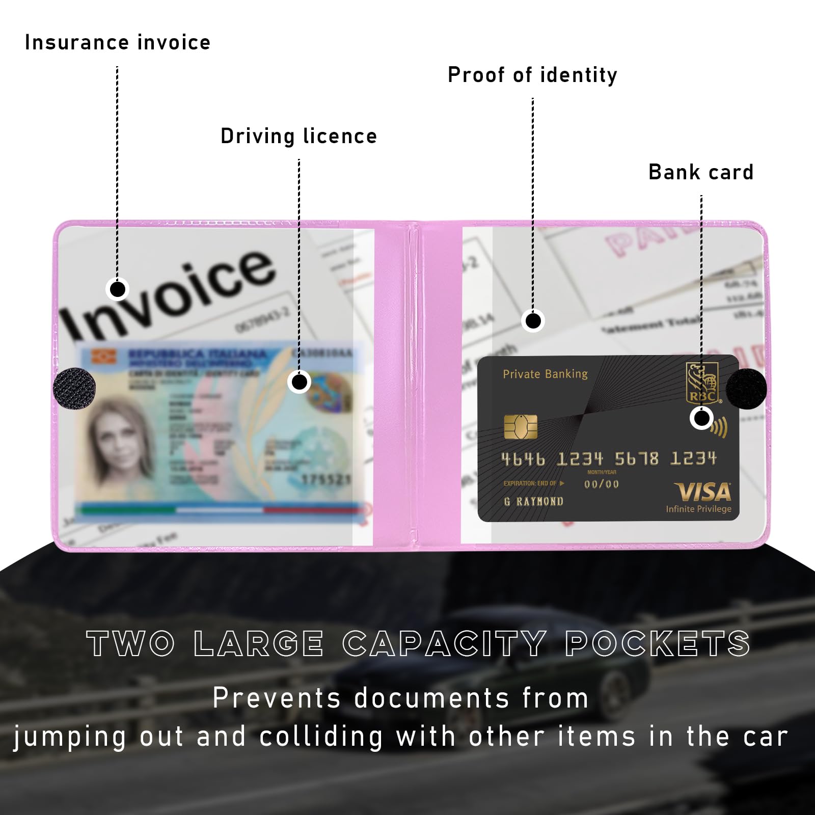 Ziciner 4PCS Car Registration and Insurance Holder, 5.2''   4.7'' Premium Auto Glove Box Organizer with Closure, Essential Vehic