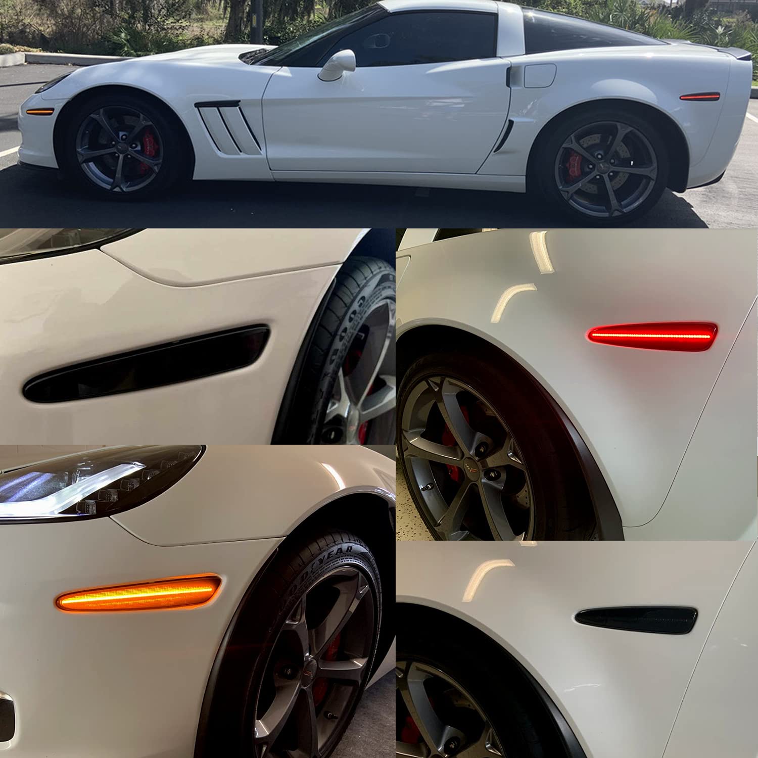 NSLUMO LED Side Marker Lights for Chevy Corvette C6 Z06 ZR1 2005-2013 Smoked Lens Amber Front & Rear Red C6 Marker Lights Replac