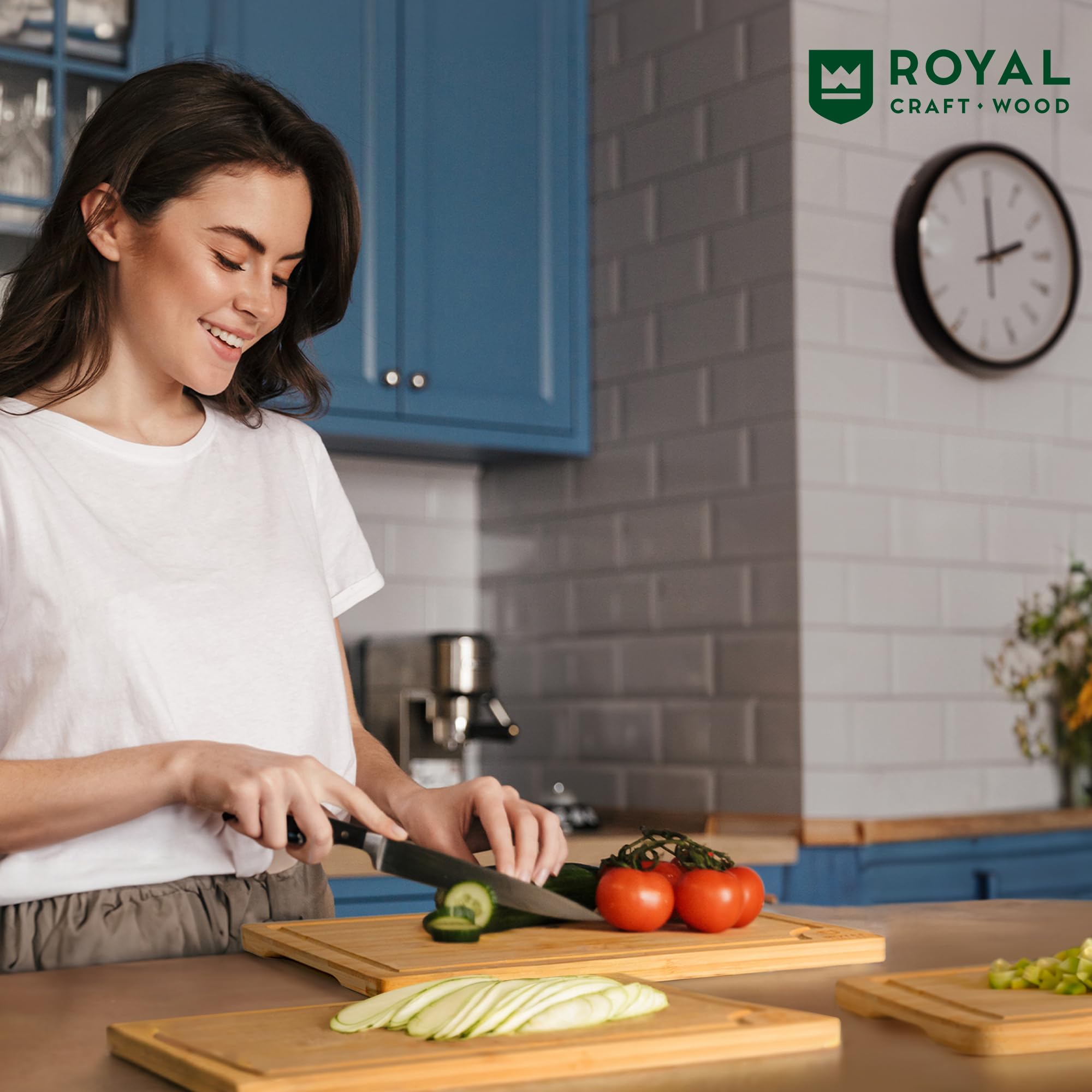 Wooden Cutting Boards For Kitchen Meal Prep & Serving - Bamboo Wood Cutting Board Set - Charcuterie & Chopping Butcher Block For