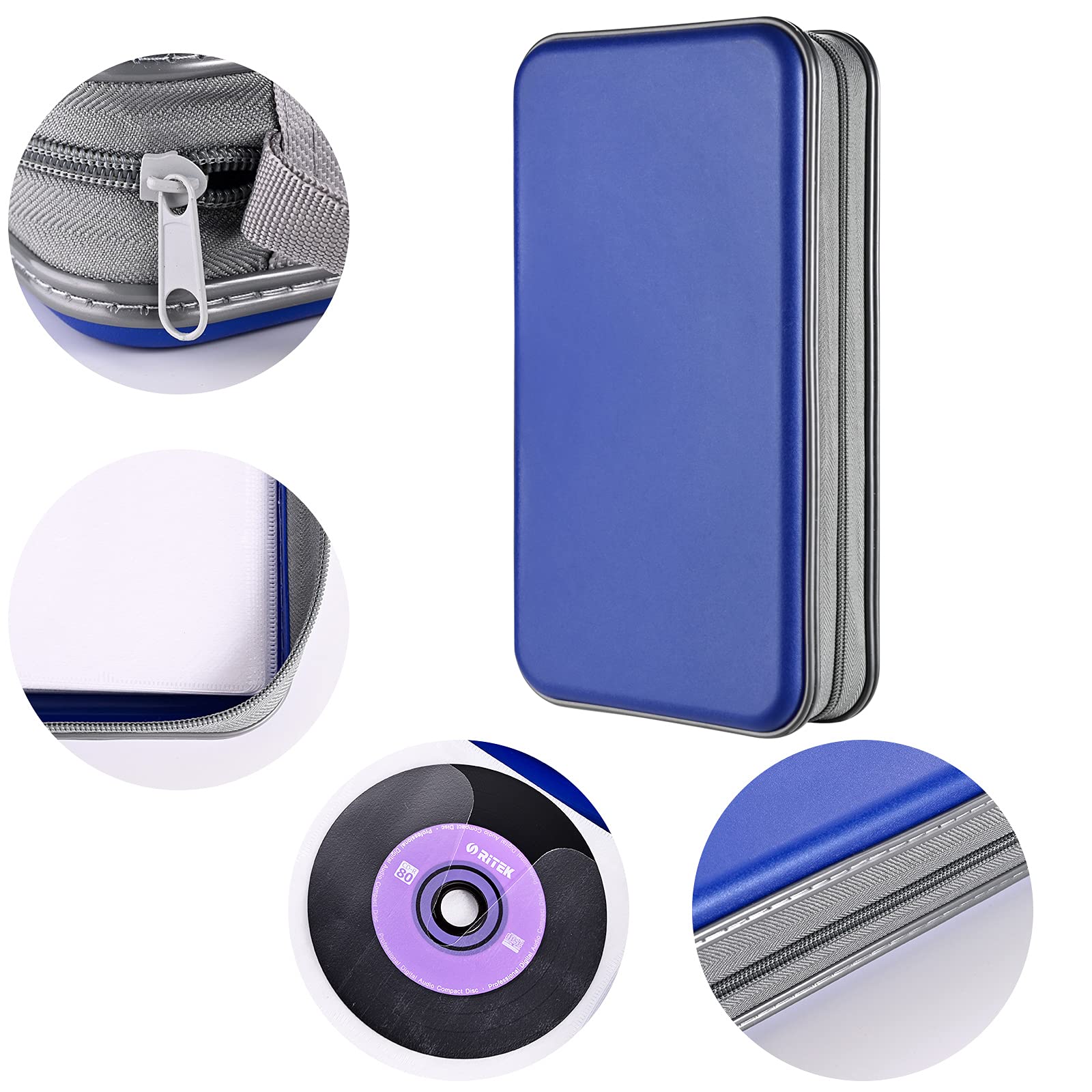 Liovode Dvd Case, 96 Capacity Cd Case Portable Cd Case Holder Storage Hard Plastic Dvd Cd Wallet Holder Organizer For Car(Blue)