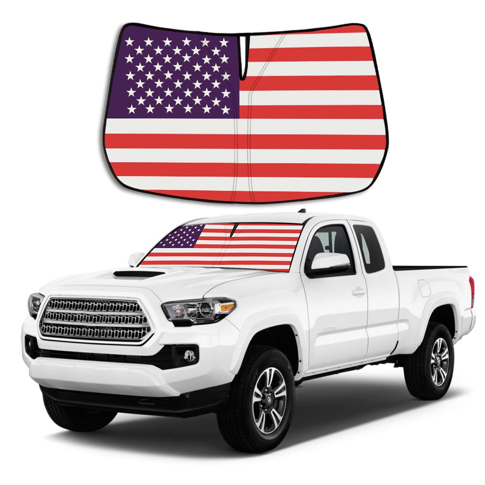 Moricere Upgrade Windshield Sun Shade With Usa Flag For Toyota Tacoma 2016-2023, Foldable Windshield Sun Visor Blocks Uv Rays