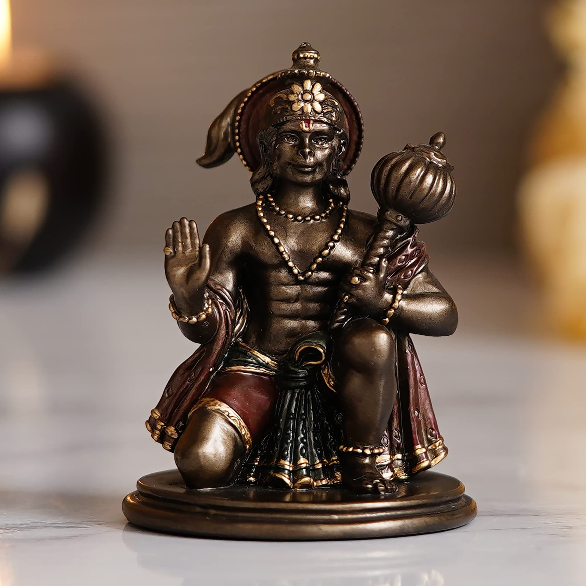 Ecraftindia Brown And Copper Polyresin Blessing Lord Hanuman Idol With Mace - Auspicious Religious God Idol For Home, Office, Te