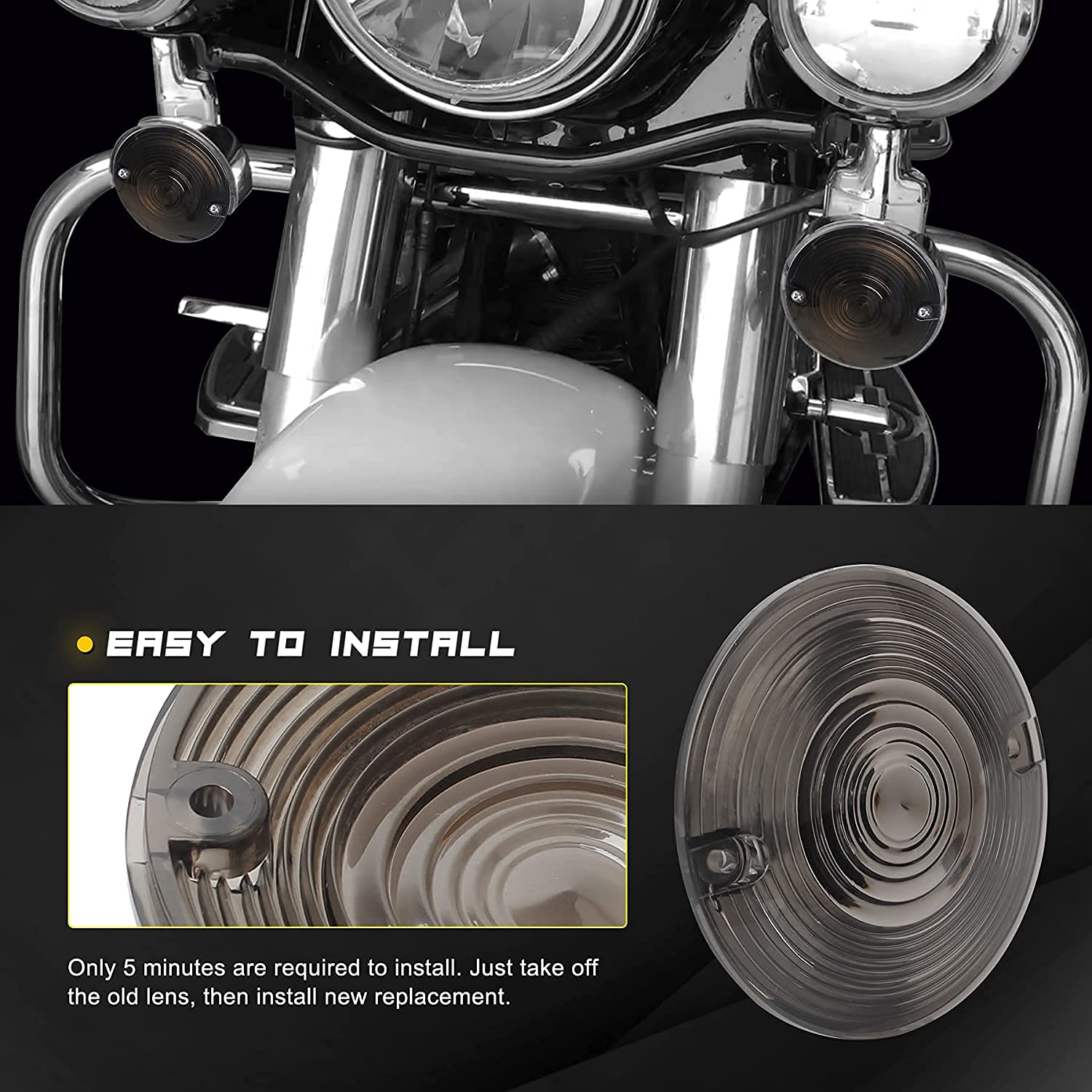 Nthreeauto 3 1/4 Inch Flat Smoked Led Turn Signal Lens Cover Compatible With Harley Electra Glides Road King Touring Road Glide Heritage