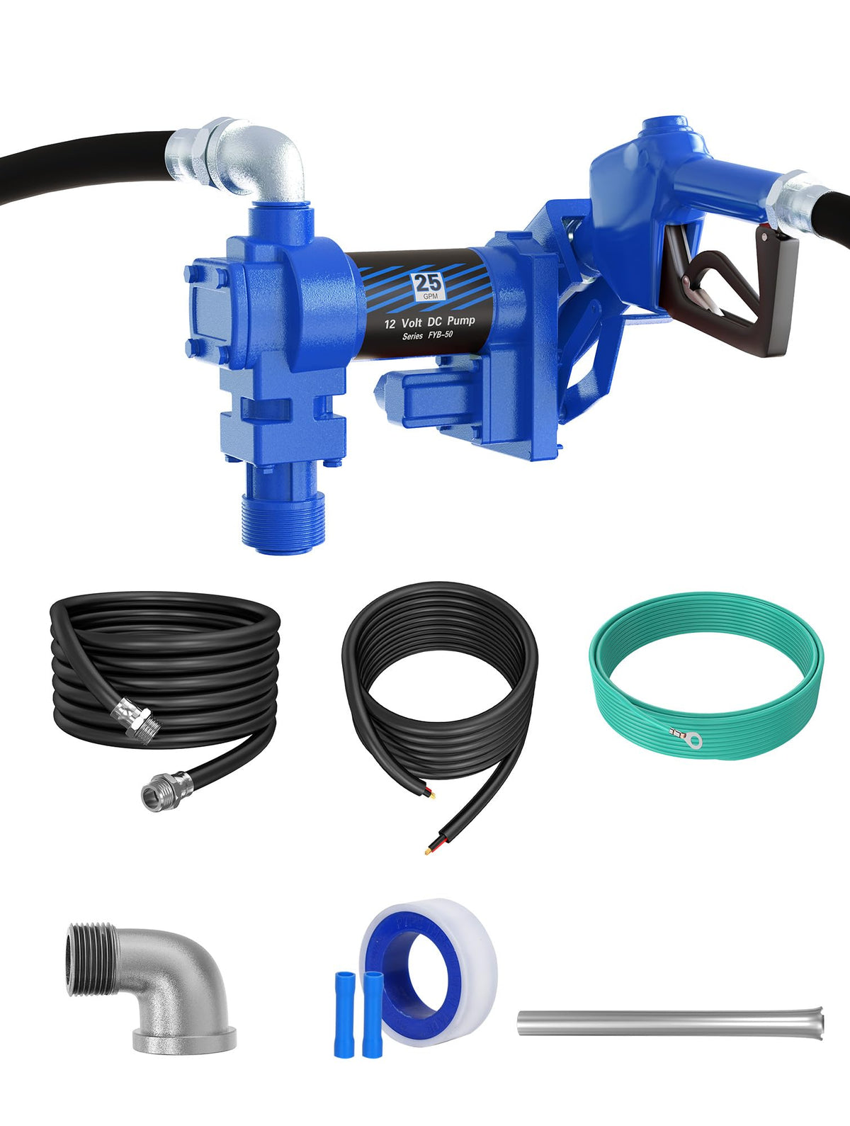 Handor 12V 25 GPM Fuel Transfer Pump with Discharge Hose & Manual Nozzle for Oil Fuel Diesel Biodiesel Ethanol Methanol Blends K