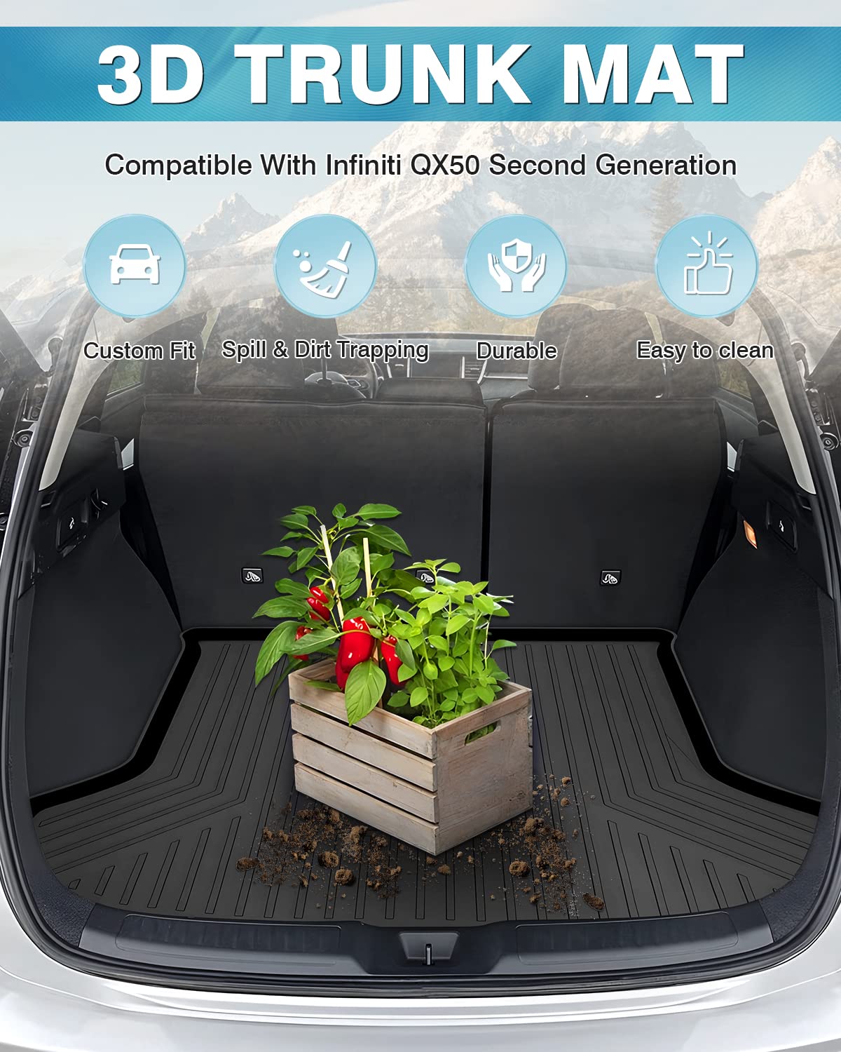 Mixsuper Cargo Liner for 2019-2023 2024 2025 Infiniti QX50 / 2022-2023 2024 2025 QX55 Trunk Liner All Weather Rear Cargo Tray Tr