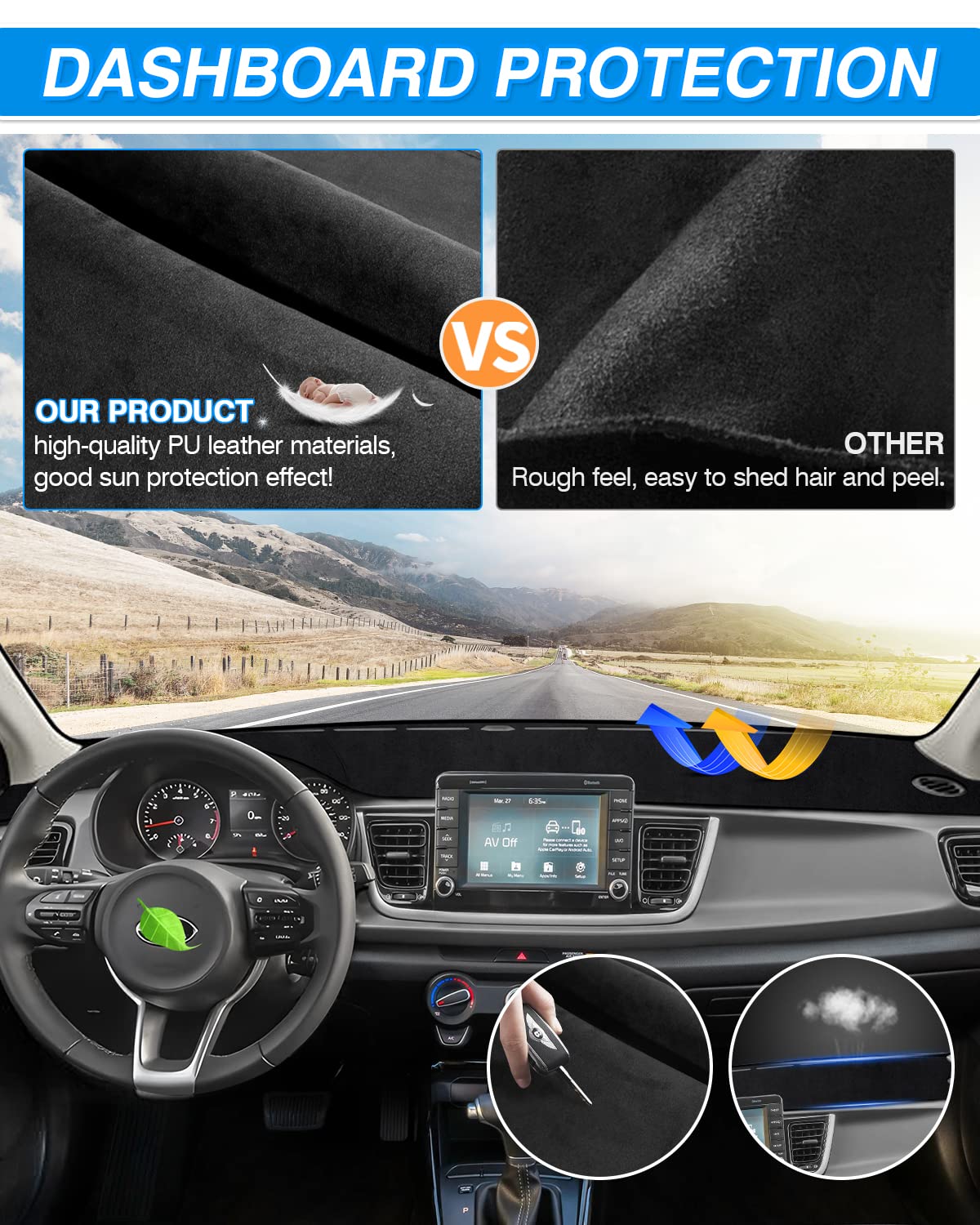 Cartist Dash Cover Custom Fit for Kia Rio Sedan LX EX S 2017-2023 Accessories Dashboard Cover Mat Non-Slip Pad Carpet Anti-Glare