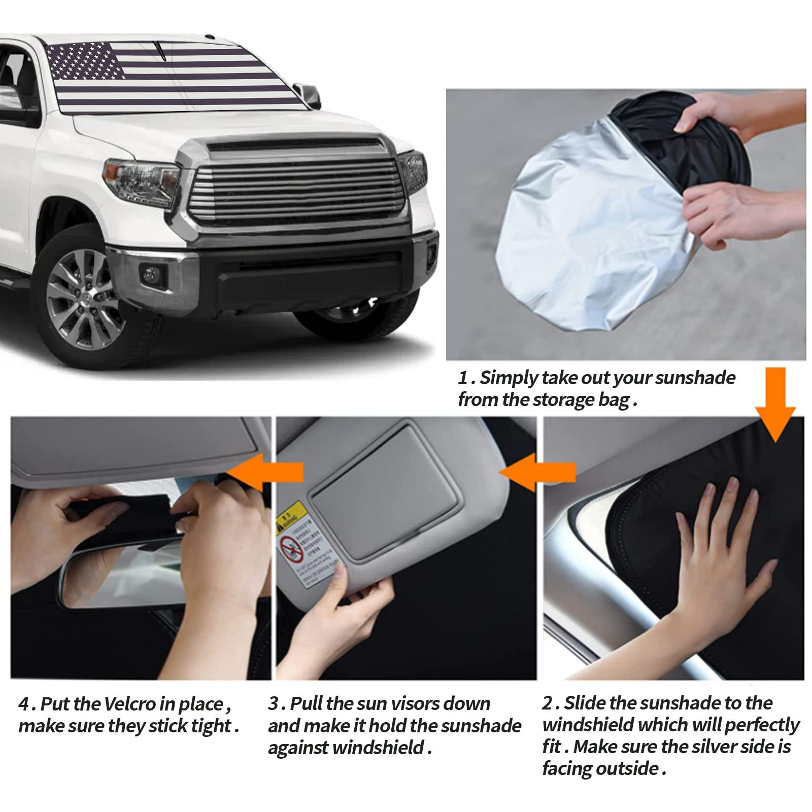 Moricere Upgrade Windshield Sun Shade With Usa Flag For Toyota Tundra 2007-2021, Foldable Windshield Sun Visor Blocks Uv Rays