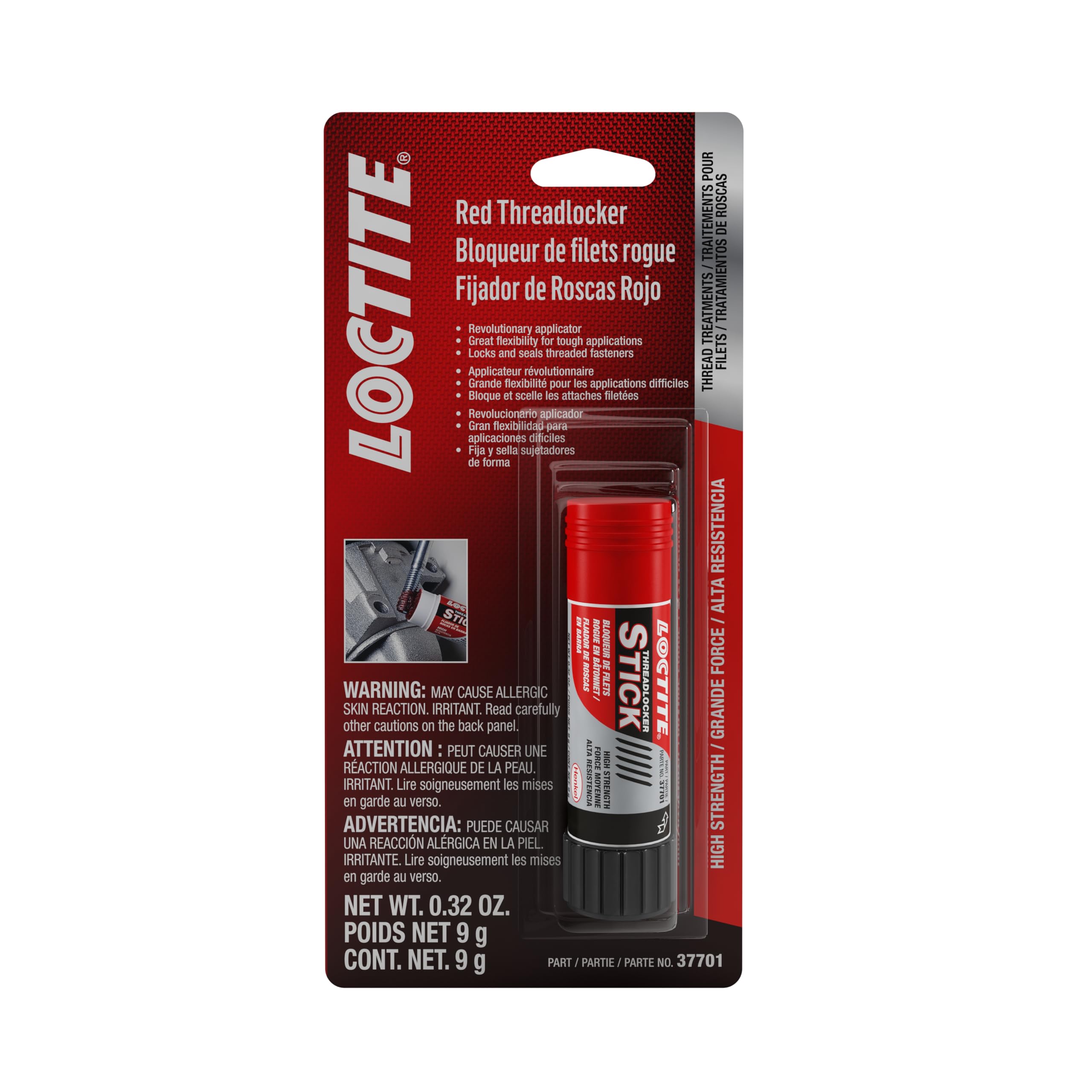 Loctite 268 Threadlocker Red Glue Stick - High Strength Thread Lock, High Temp, Heavy-Duty Applications, Works On All Metals - 9 G, 1 Pack