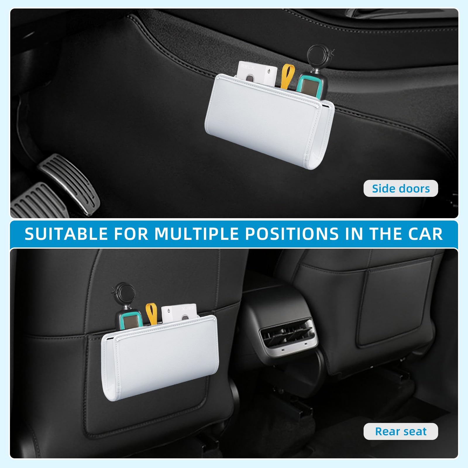 zmoso Car Trash Can, Universal Leather Foldable Leakproof Garbage Bins Car Door Organizer Holder (White)