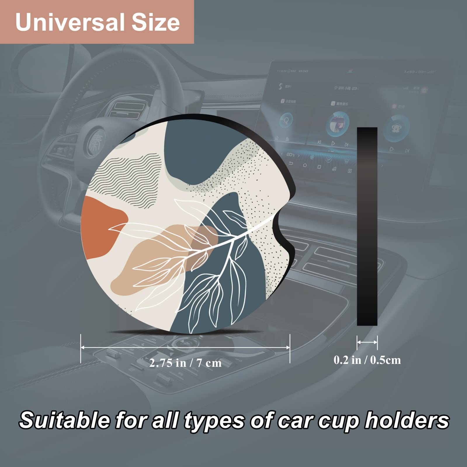 Oppsviust Car Cup Holder Coaster, Car Coasters for Cup Holders, 2PCS Universal Anti Slip Car Assecories, 2.75in Cute Car Coaster