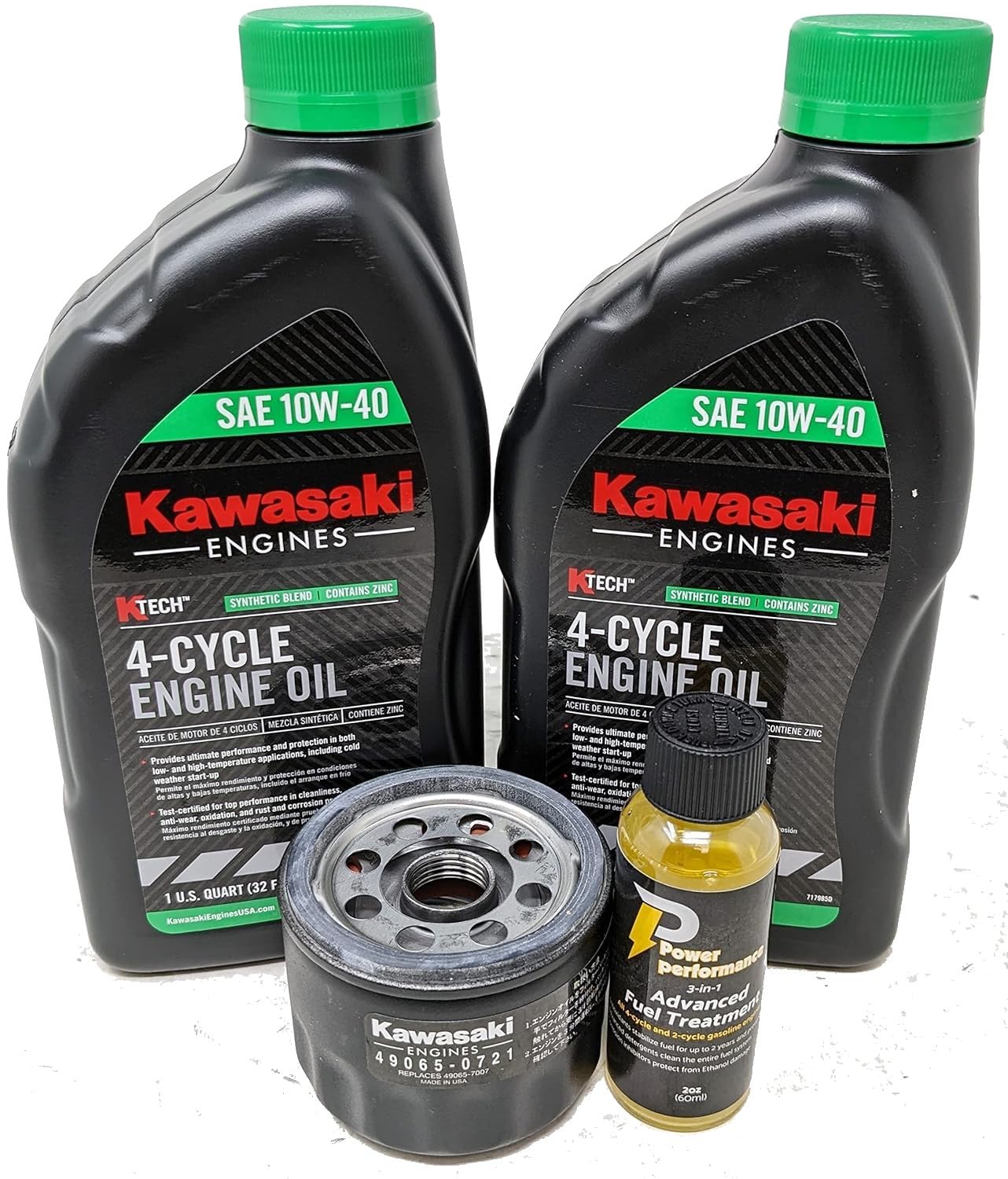 Power Performance Oil Change Kit For Kawasaki 49065-0721 And Fuel Treatment (10W-40, 49065-0721)