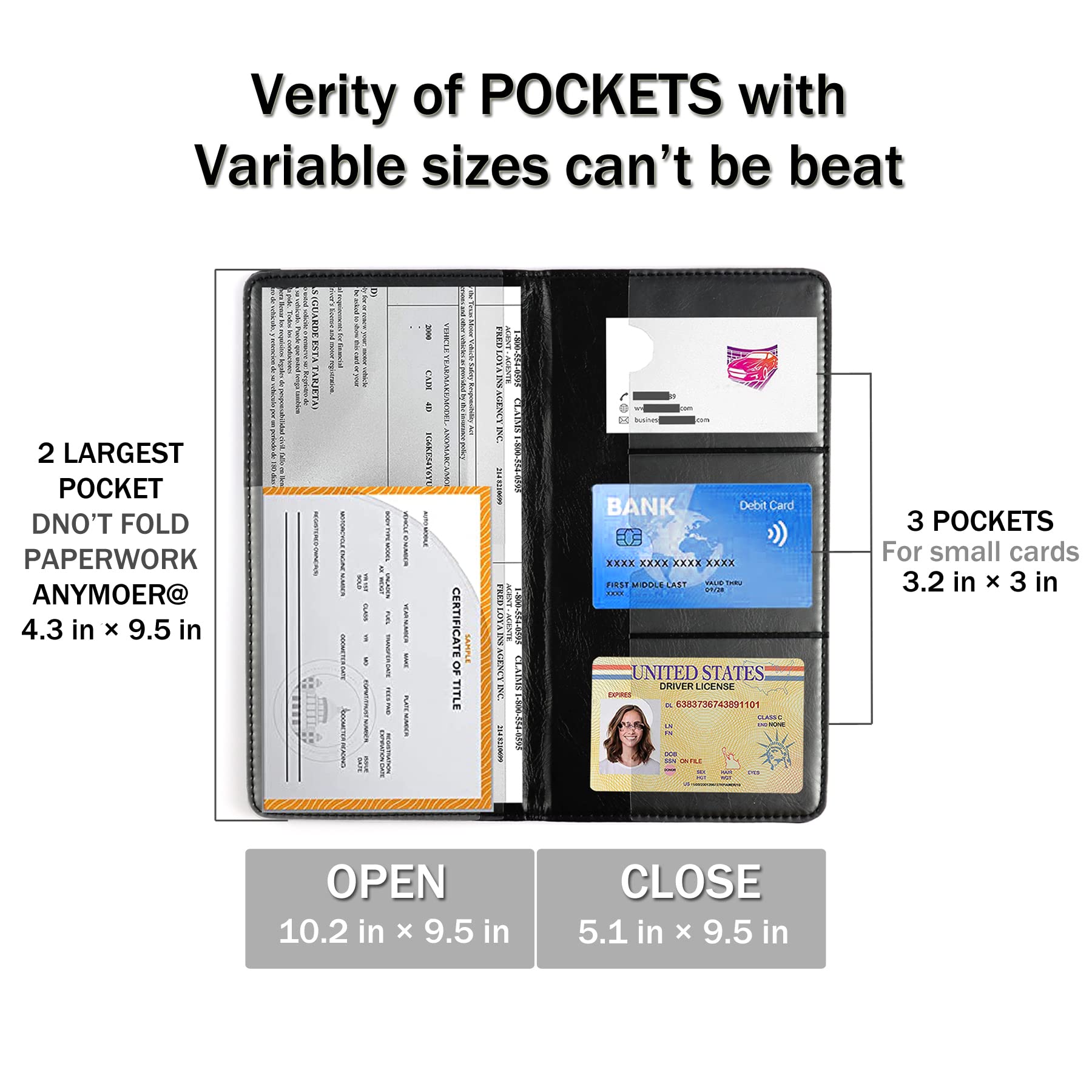 Uyye Auto Car Registration And Insurance Holder - Pu Leather Vehicle Glove Box Organizer Wallet, Interior Accessories Case Holder For Essential Automobile Documents(Black)