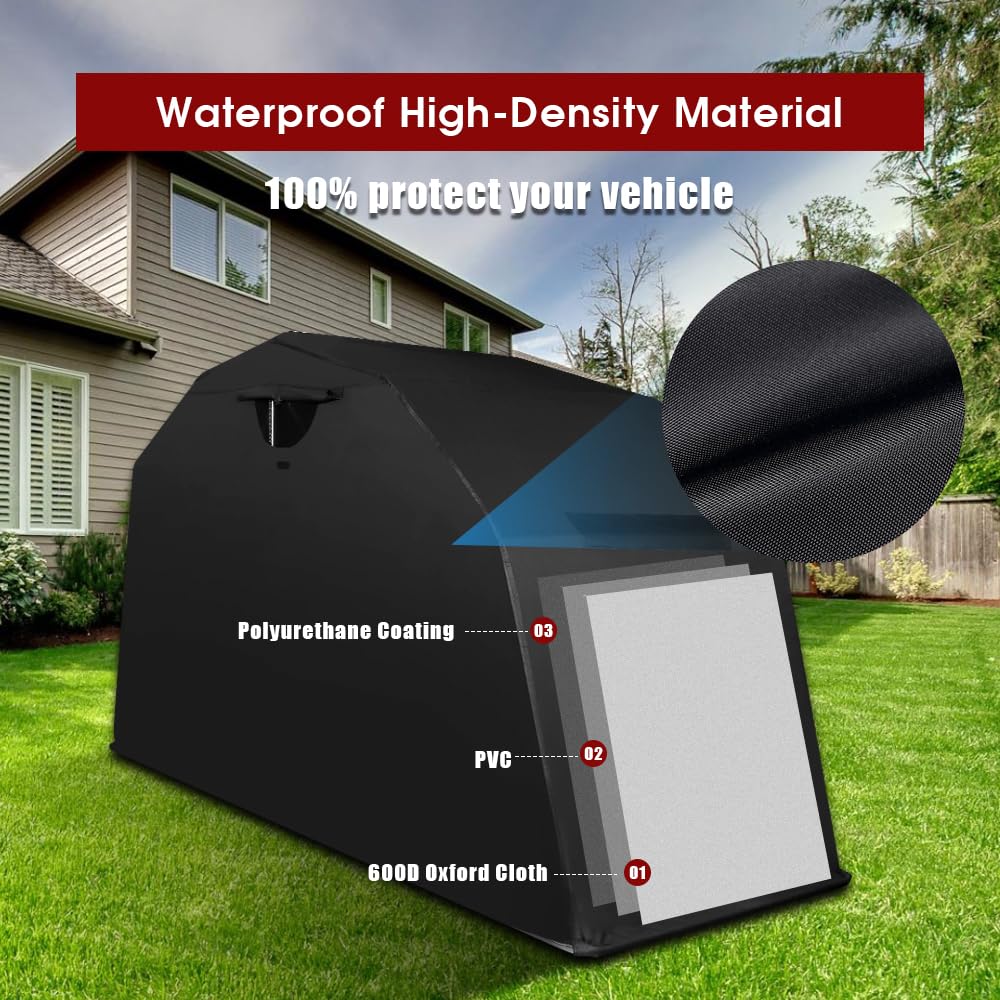 Proeze Heavy Duty Motorcycle Shelter Storage Sheds, 106.3''X 41.3''X 61.1'' Motorcycle Cover Waterproof Outdoor With Lock