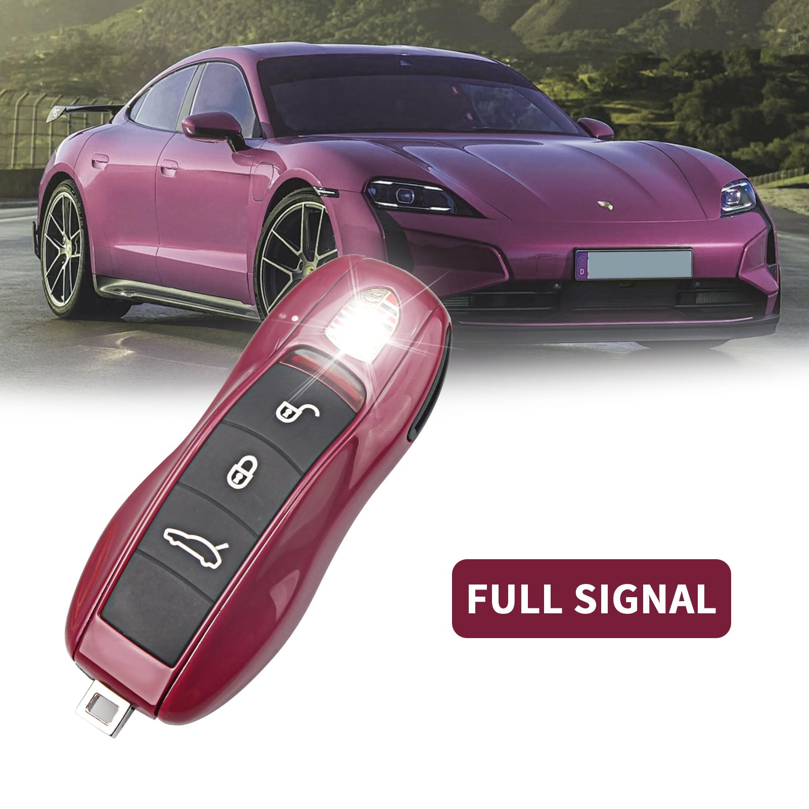 Qbuc For Porsche Key Fob Cover,3-Piece Painted Key Shell Compatible With Porsche Cayenne Panamera Macan Cayman (Ruby Red)