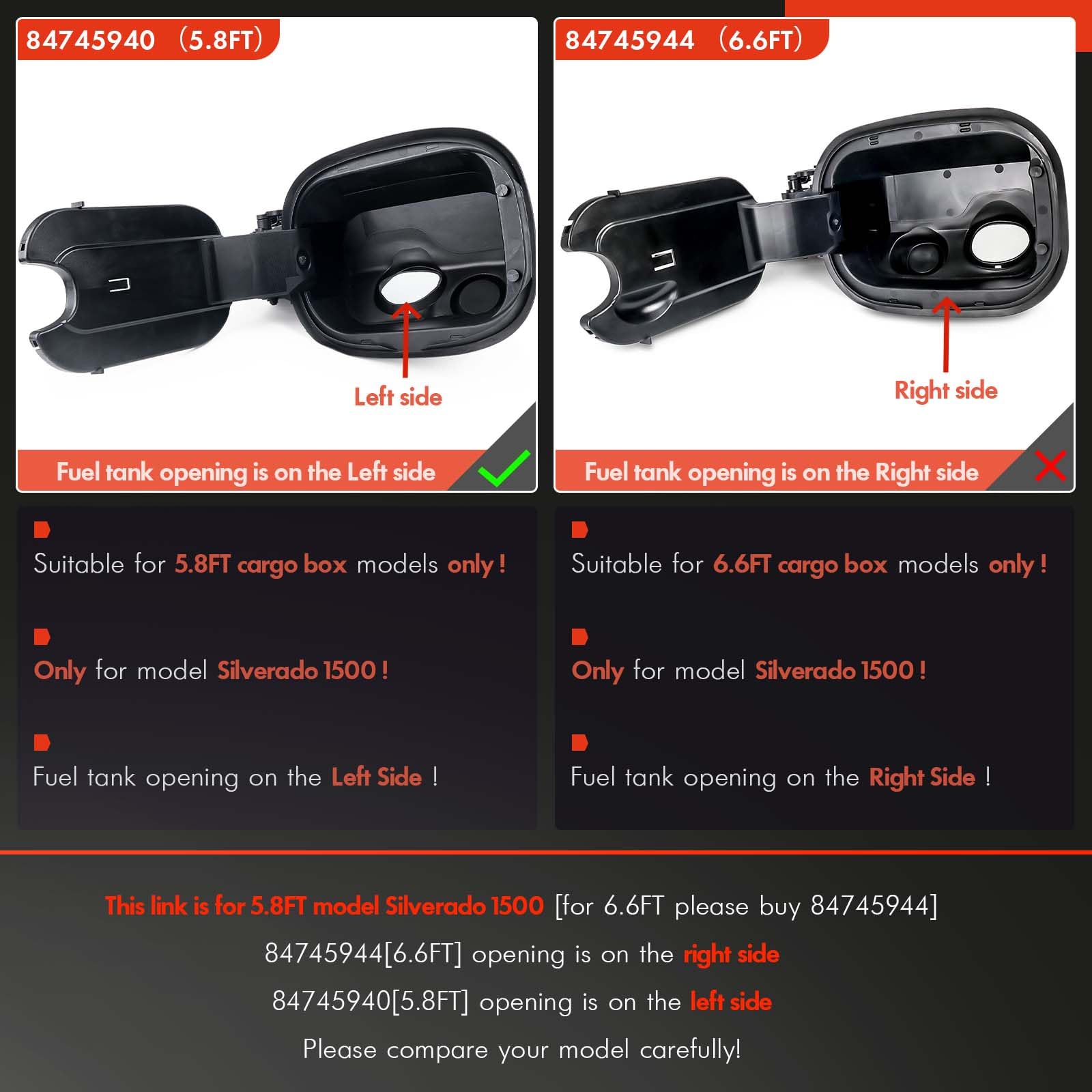 84745940 Fuel Tank Filler Pipe Housing Fit For Chevy Silverado 1500 2019-2024 Only Fit Chevrolet Gas 5'8'' Bed, Gas Cap Fuel Doo