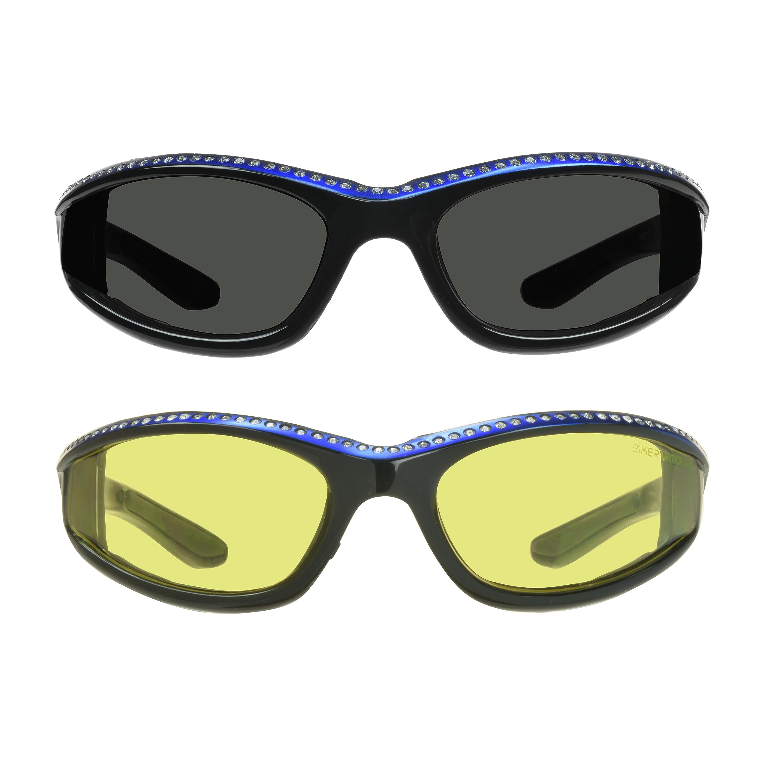 Bikershades Rhinestone Motorcycle Sunglasses Foam Padded For Women. (Smoke Pink + Yellow Pink Combo)