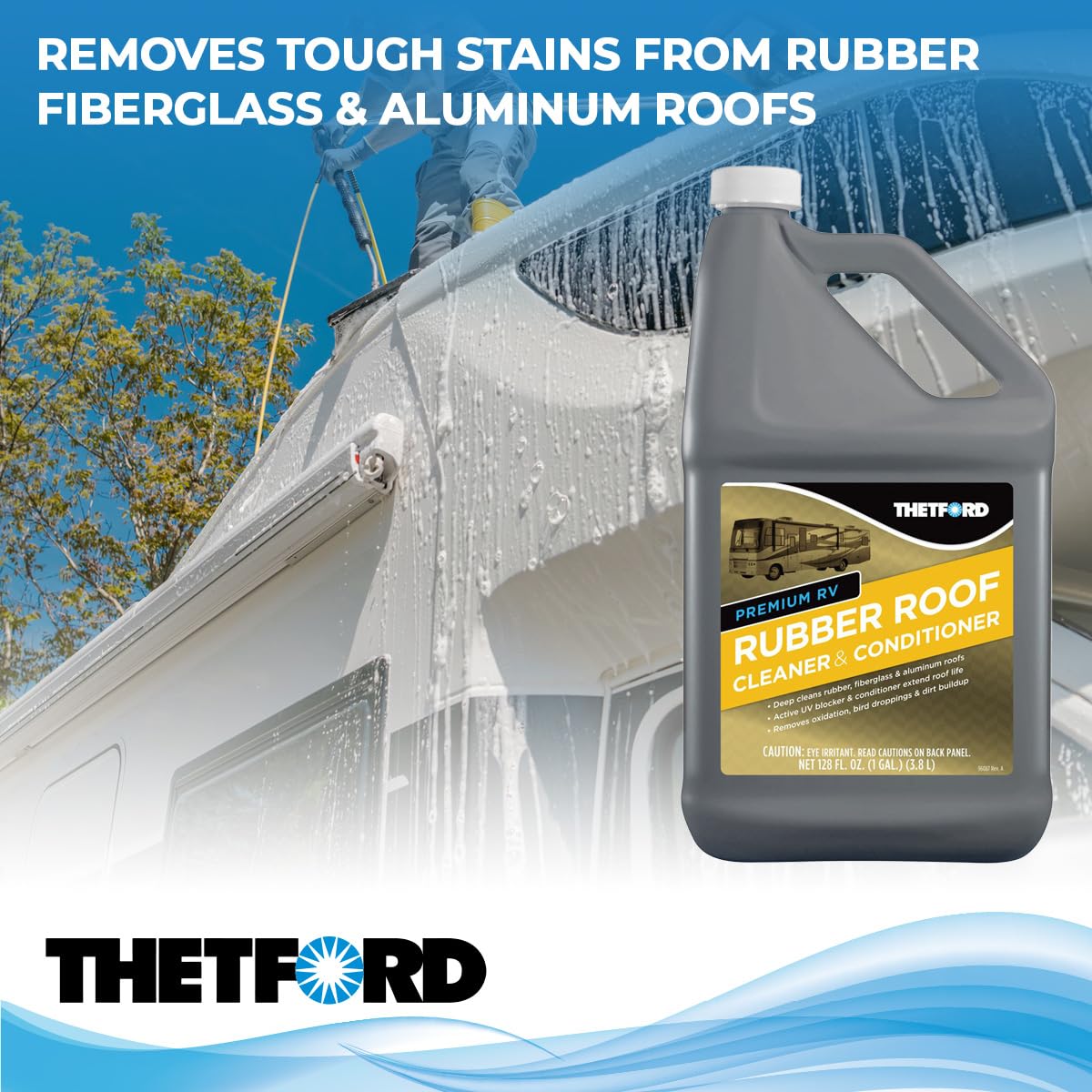 Thetford Premium Rv Rubber Roof Cleaner & Conditioner - Non-Toxic - Non-Abrasive - Biodegardable - 1 Gallon 32513