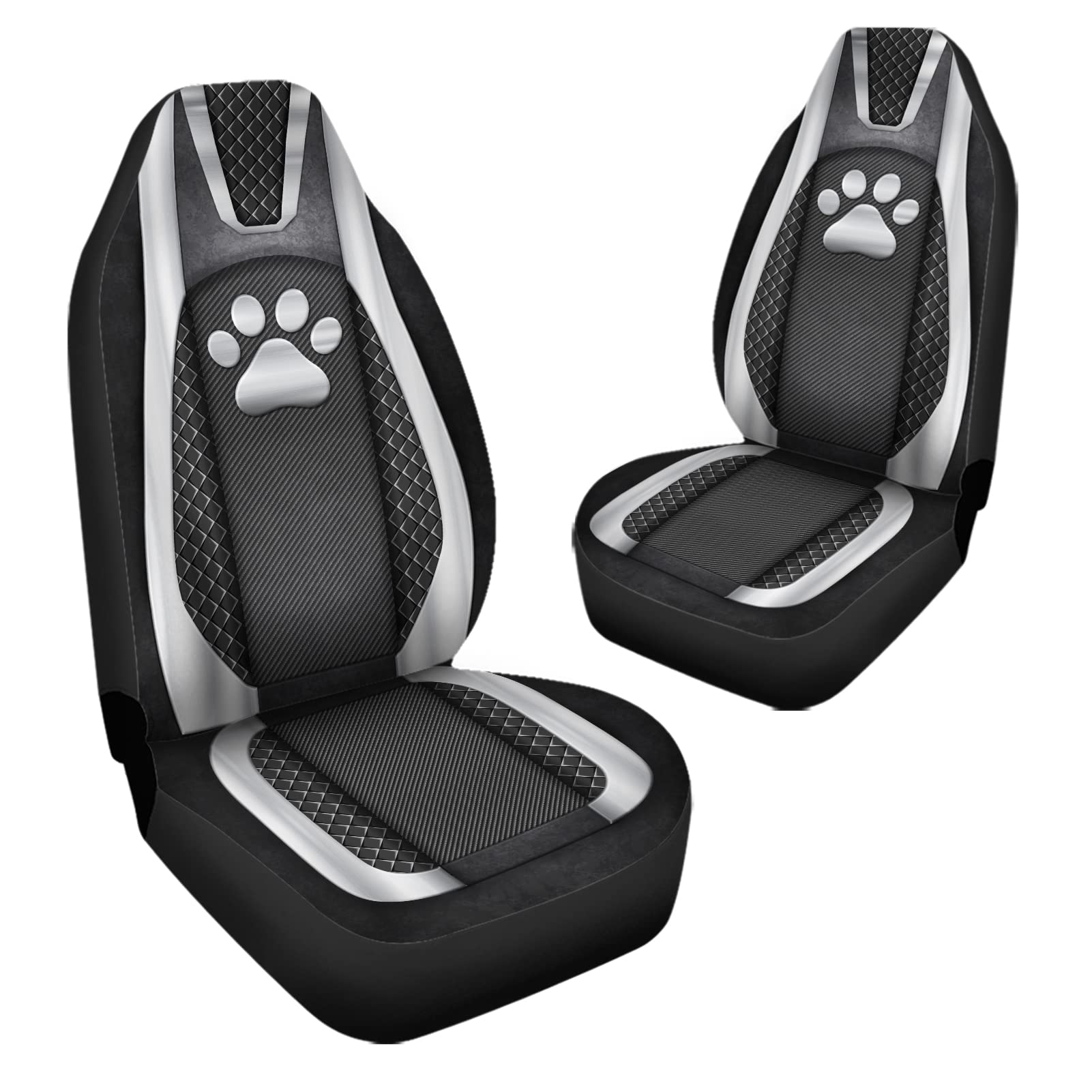 Howilath Silvery Dog Paw Print Car Front Seat Covers Set of 2, Non Slip Auto Seat Covers Accessories Strength Seats Cushion Univ