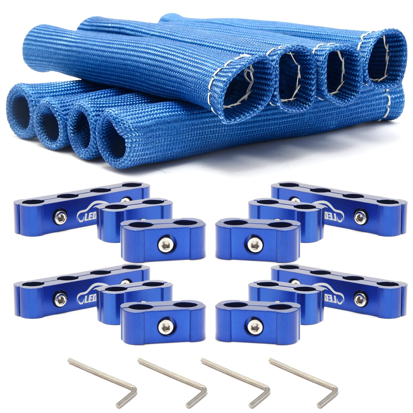 Ledaut Black 8Cyl Spark Plug Heat Shield Protector And 12Pc Engine Spark Plug Wire Separator Insulating Fire Sleeve With Divider