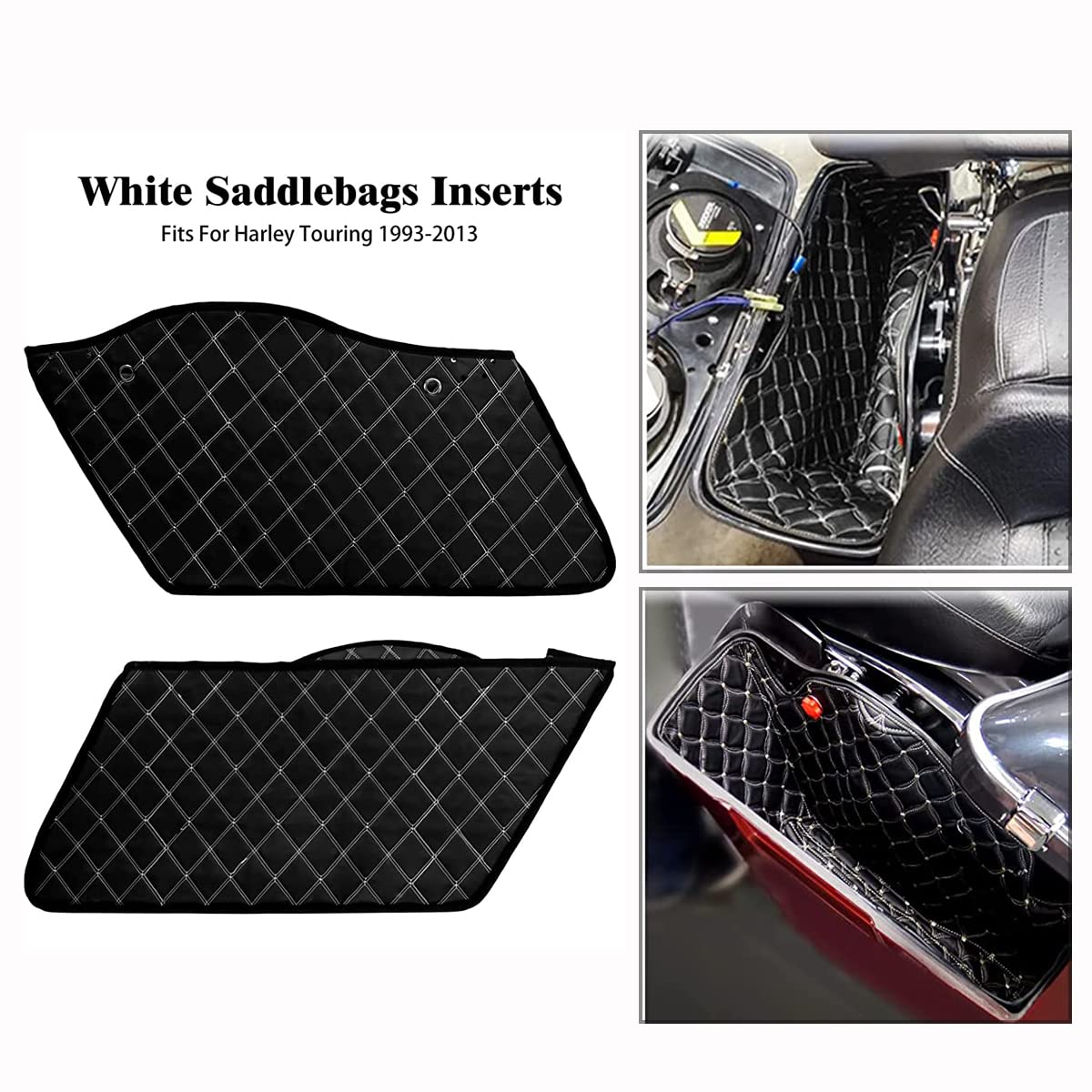 Hdbubalus Stretched Saddlebag Liners Inserts Compatible With Harley Extended Bag Touring Electra Street Glide Road King 1993-2013 (White Thread)