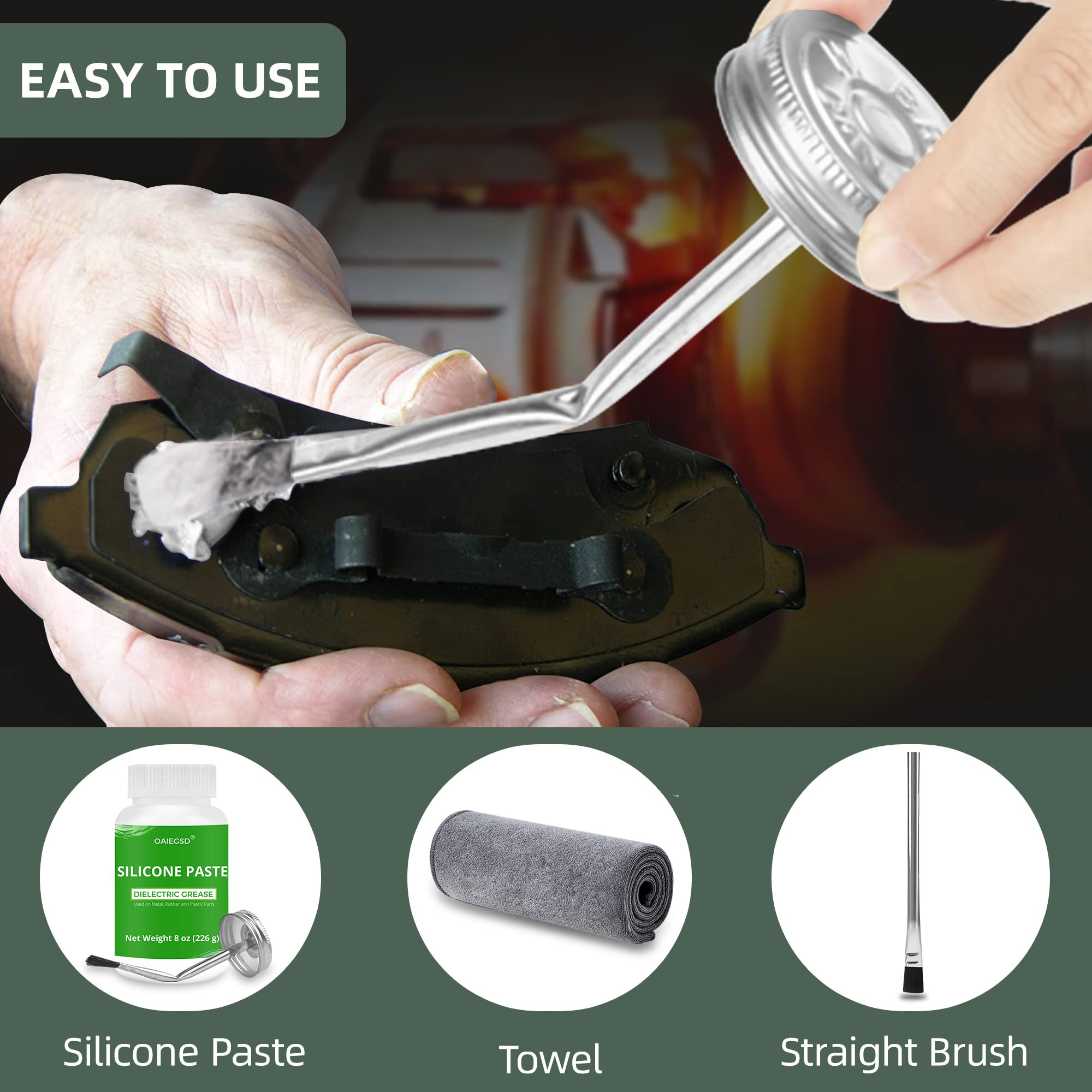 8Oz Silicone Paste, 100% Dielectric Grease With A Curve Brush, A Straight Brush And A Towel, Universal Excellent Lubricant Silicone Grease For Marine, Auto, O Rings, Electrical Connectors - By Oaiegsd