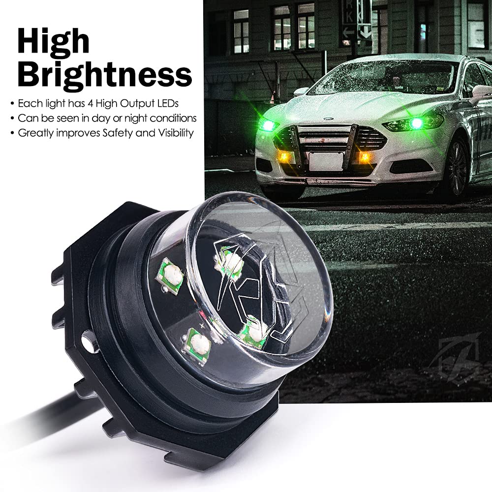 Xprite Amber Green Led Hideaway Strobe Lights Kit 20 Flashing Patterns W/Control Panel Headlights Taillights Fog Light Mounting,