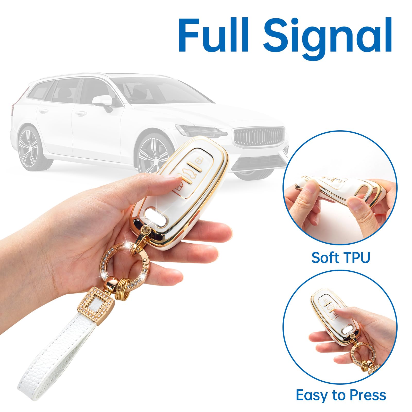 Cacarlike For Buick Key Fob Cover With Leather Lanyard, Car Key Fob Case Compatible With Buick Enclave Encore Gx Envision Lacros