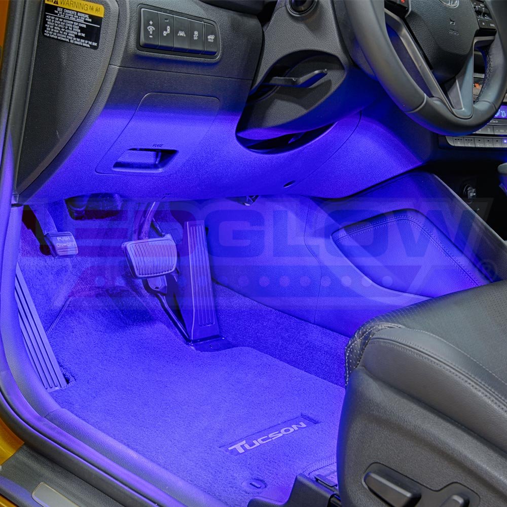 Ledglow 4Pc Blue Led Interior Footwell Underdash Neon Lighting Kit For Cars & Trucks - 7 Unique Patterns - Music Mode - 8 Bright