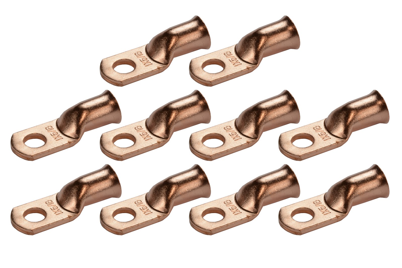 Temco 10 Pack Bare Copper Welding Battery Cable Ends, Lugs Terminal 1 Awg 5/16'' Hole (6 Awg To 1/0 Awg Options Available)