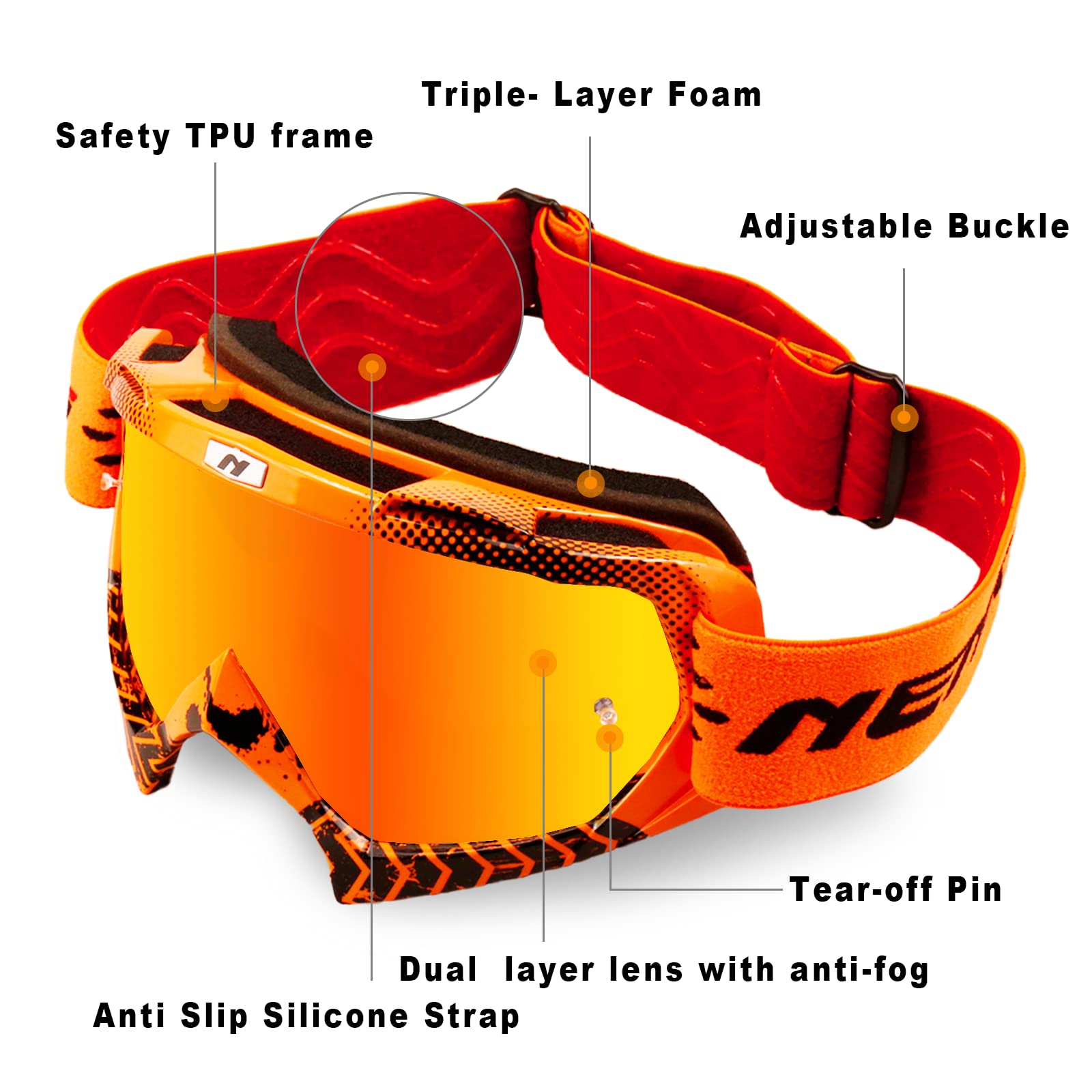 Nenki Dirt Bike Goggles For Men Women Motocross Goggles Motorcycle Goggles Mx Atv Goggles Off Road Goggles With Anti Fog Lens Uv Protection For Adult, Orange Tinted Lens