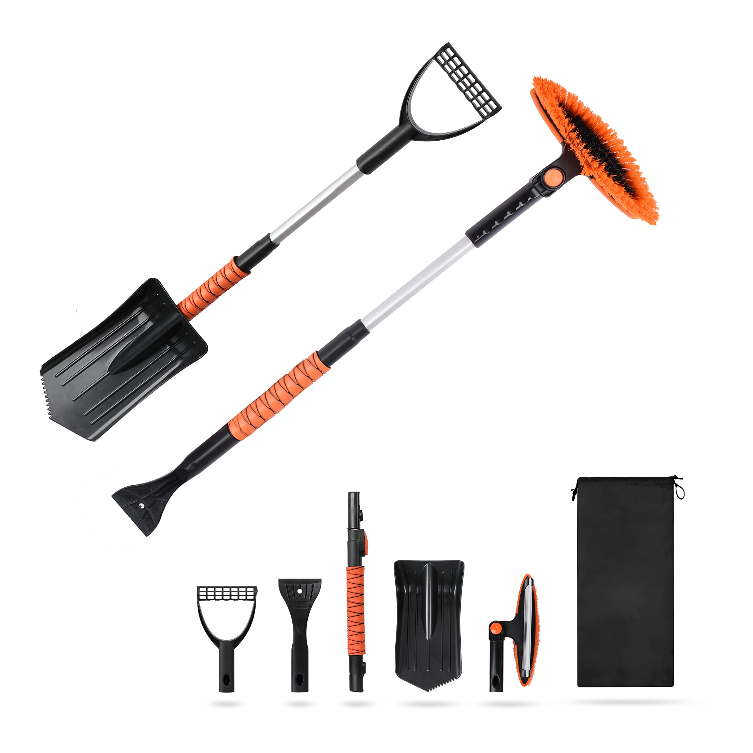 Autovir 39  6 in 1 Snow Shovel for Car | 270 Degree Rotating Snow Brush | Ice Scraper for Car Windshield | Scratch Free Extendab
