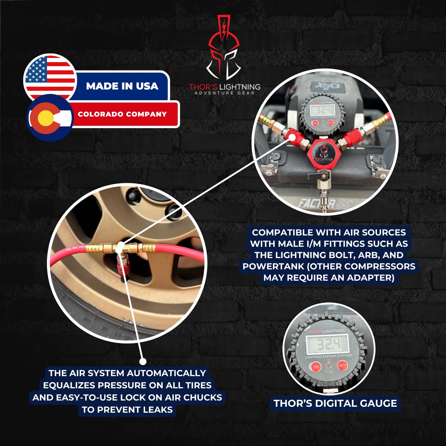 Thor'S Lightning Rapid 4-Tire Inflation/Deflation System, Dynamo Lock-On Air Chucks, High Flow, Candy Blue, Midsize