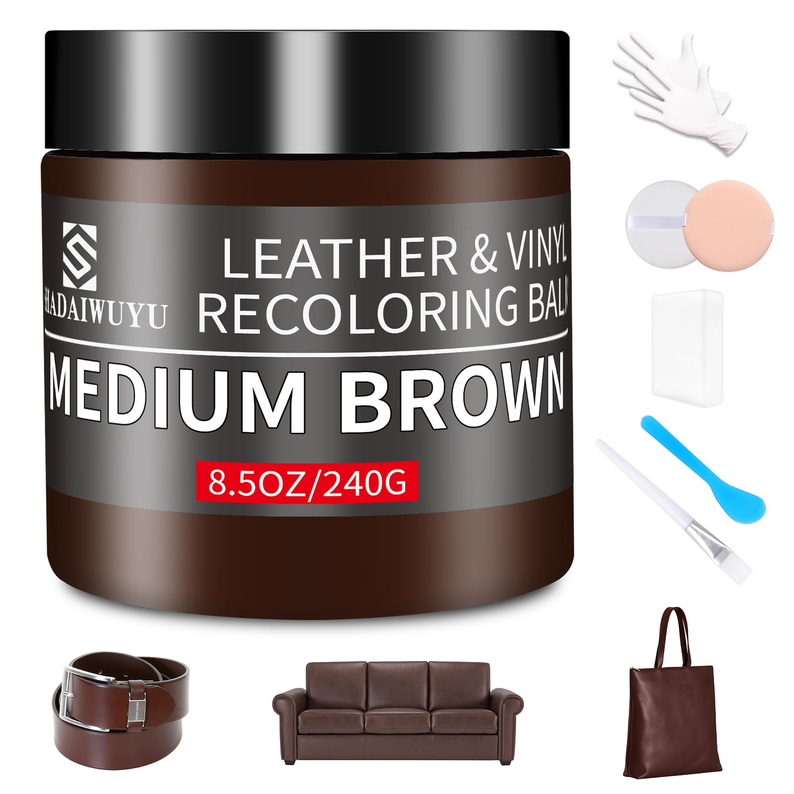 Leather Recoloring Balm,8.5Oz Leather Color Restorer,Medium Brown Leather Repair Kit For Furniture And Car Interior,Leather Couc