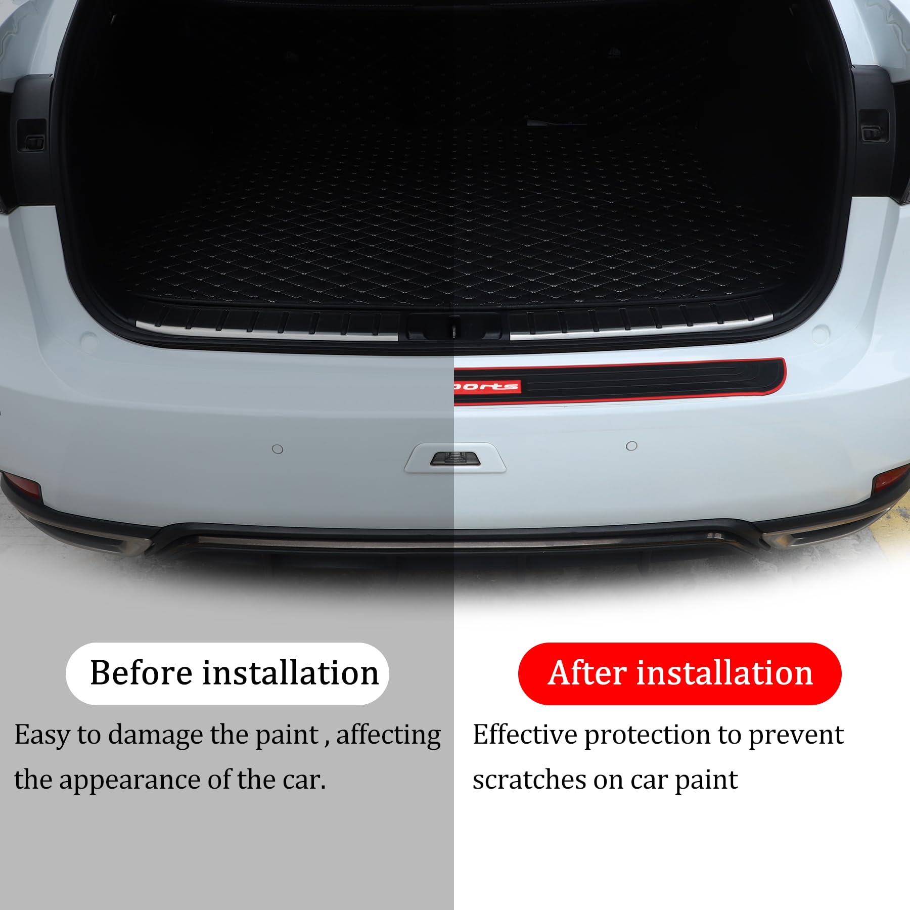 Singaro Car Rear Bumper Protector, 41Inch X3.5Inch Car/Suv Universal Rubber Anti-Scratch Trunk Exterior Accessories(Black-White-