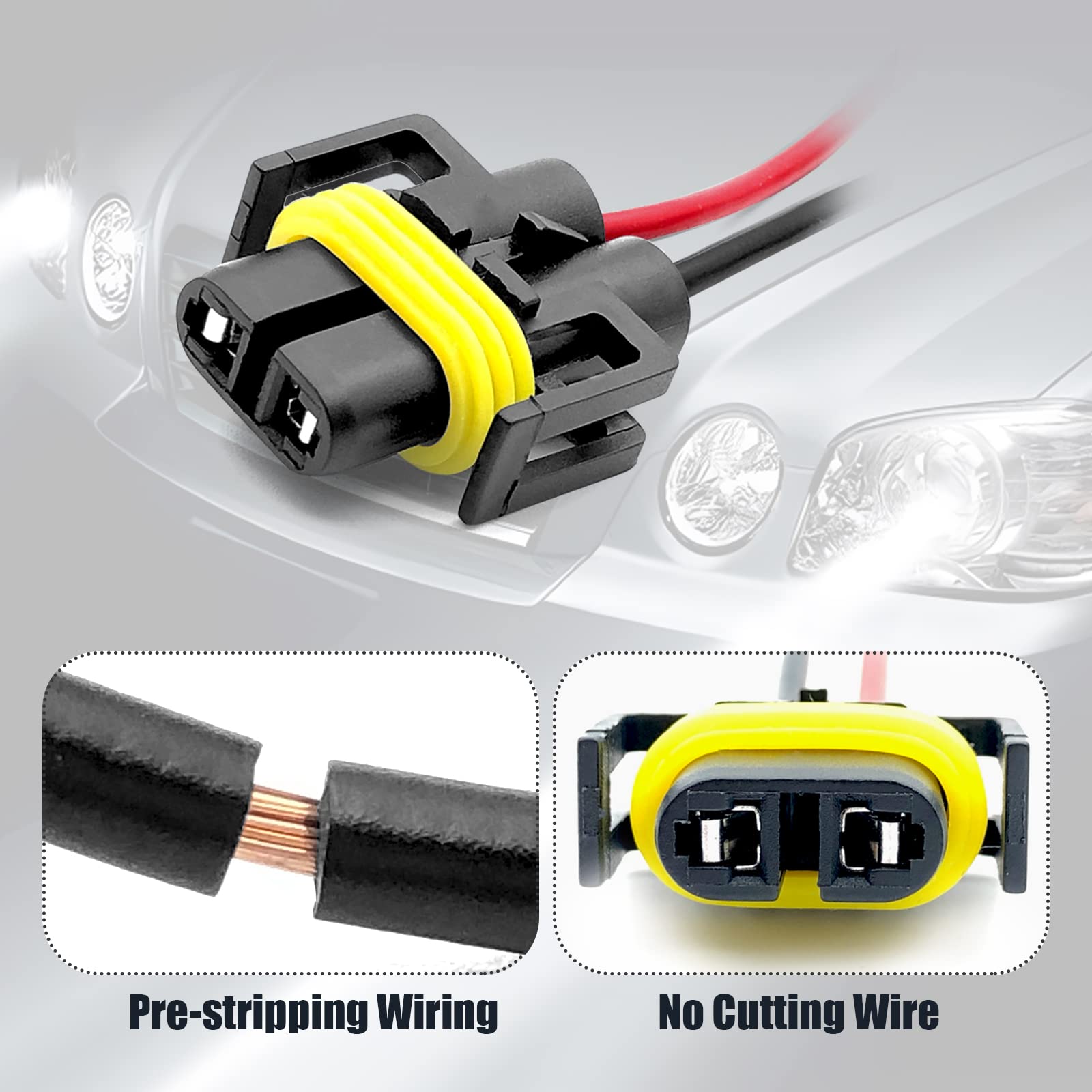 4Pcs H11 H9 H8 880 881 Female Adapters Wiring Harness Sockets Oem Replacement Part Qualiry Compatible With Headlights Or Fog Lights Use