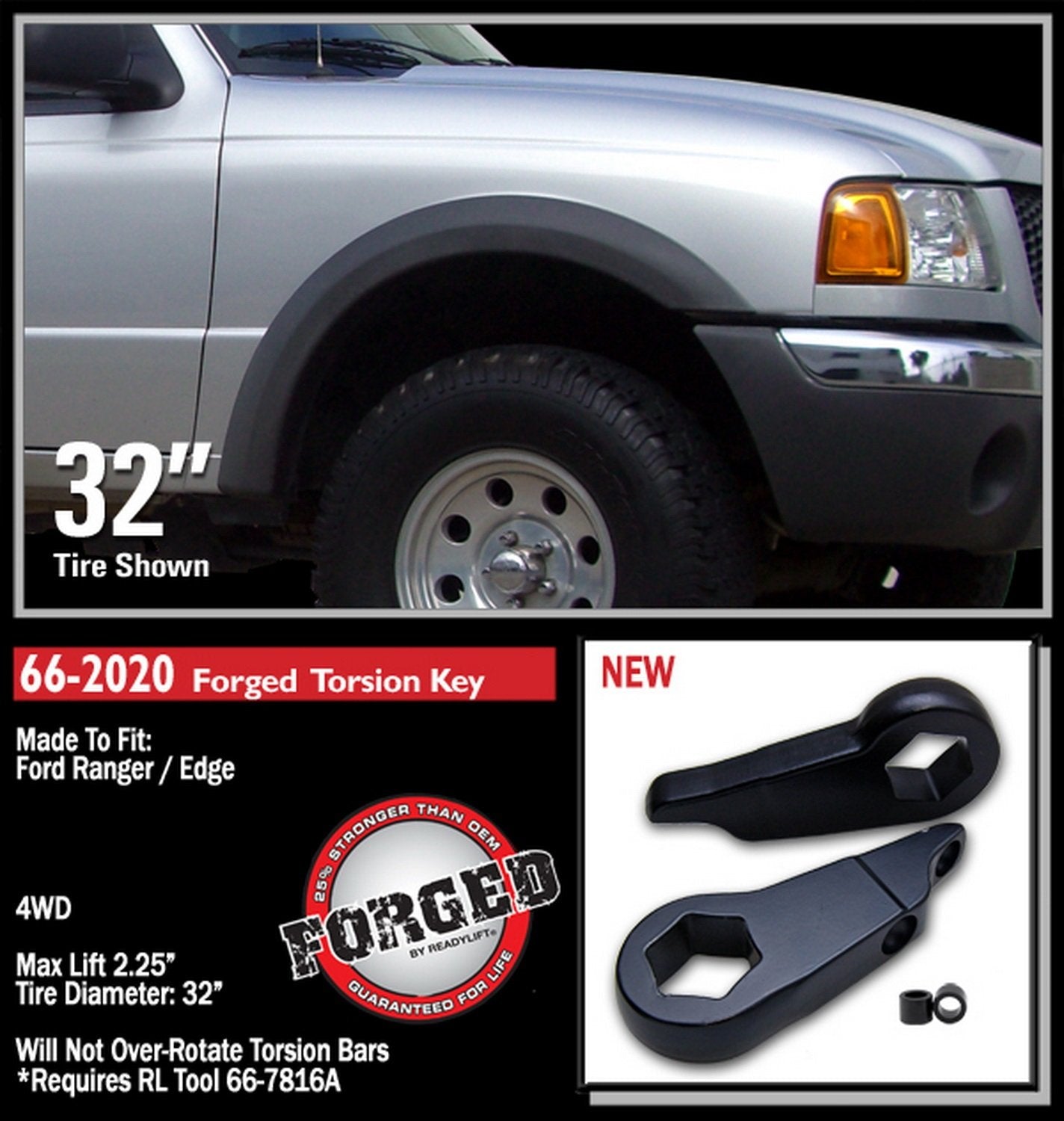 Readylift 66-2020 2.25'' Leveling Kit W/Forged Torsion Key - Ford Ranger Explorer Sport Trac 1998-2011