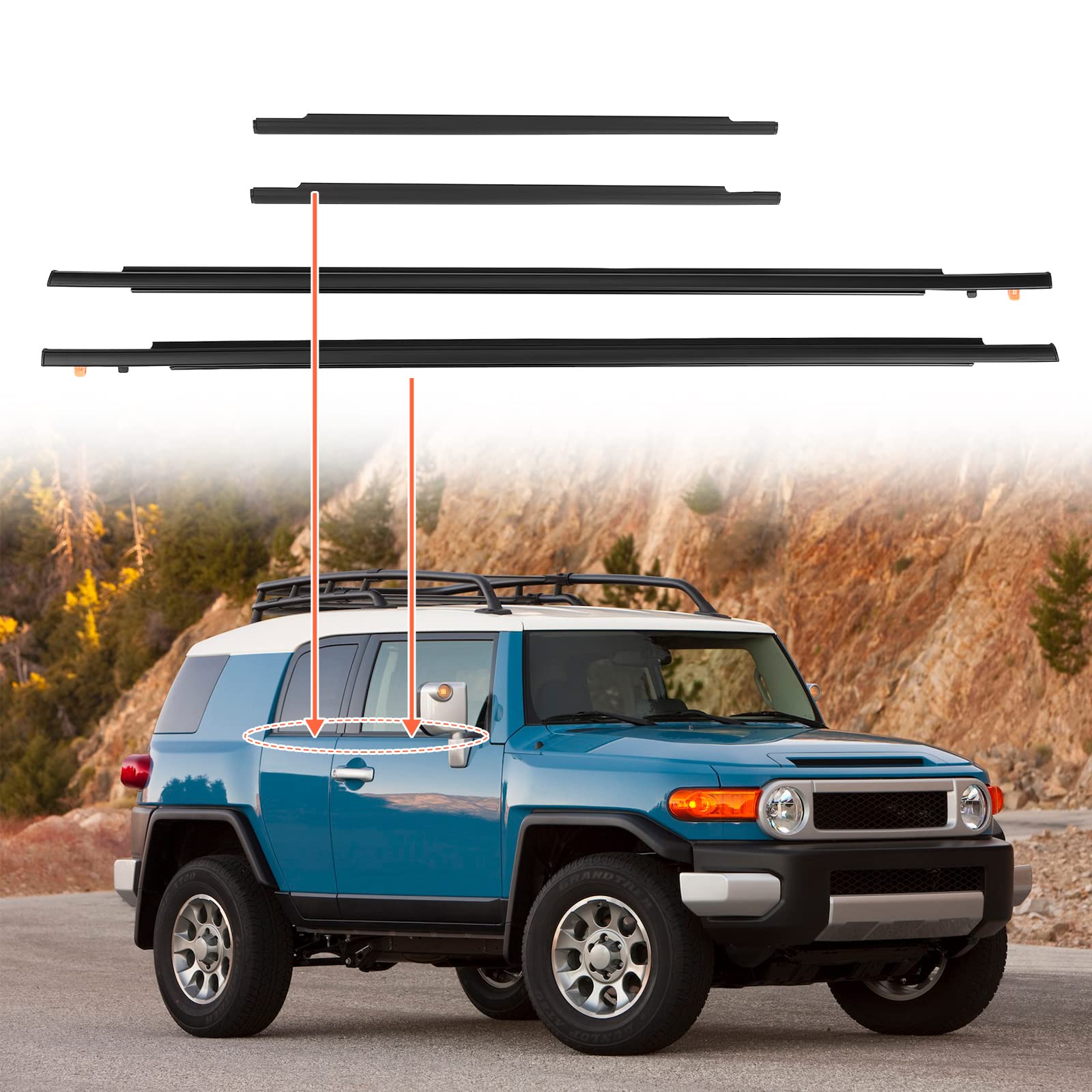 ACLONG Door Window Moulding Trim Front Rear Seal Outside Belt Weatherstrip Compatible with Toyota FJ Cruiser 2007-2014 Replaces#
