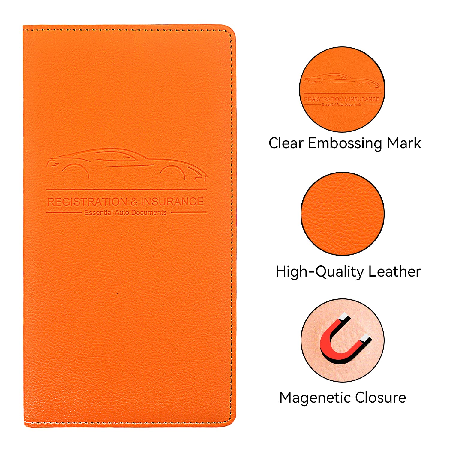 Miunice Car Registration And Insurance Holder, Premium Pu Leather Vehicle Glove Box Organizer, Prefect Car Essentials Wallet For Driver License, Cards & Essential Documents (L-Orange)