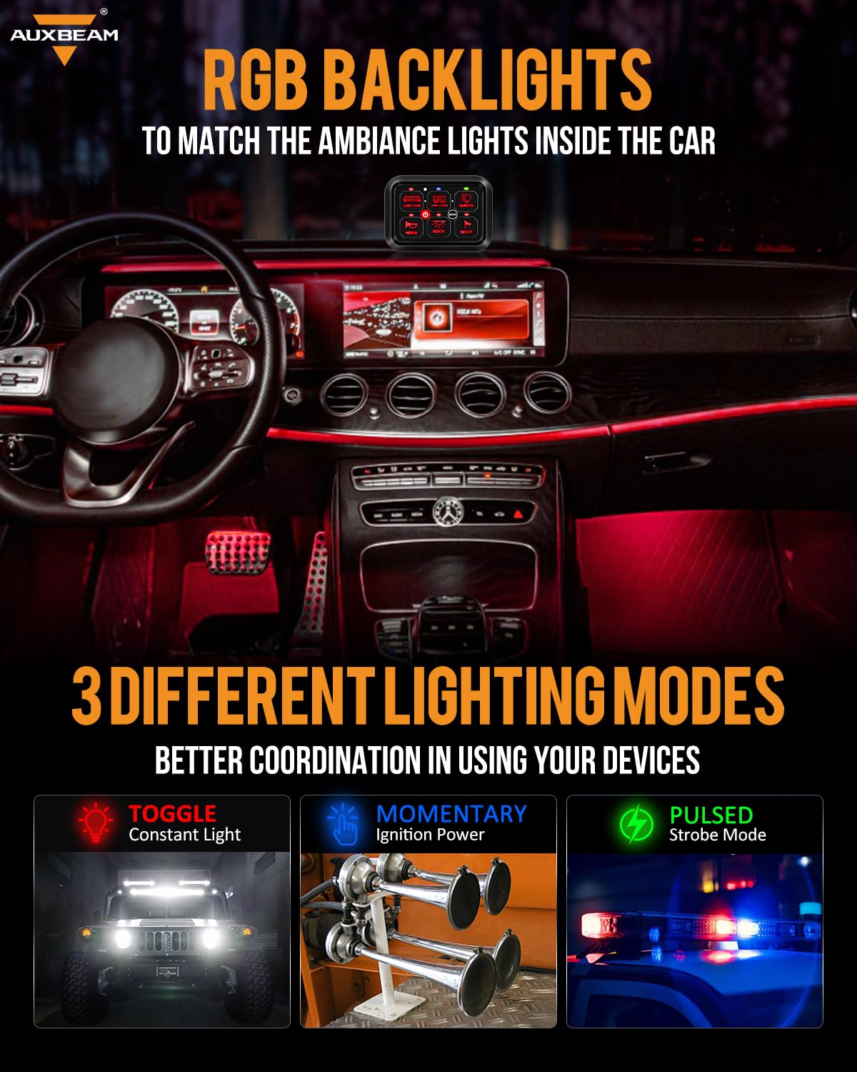 Auxbeam 6 Gang Switch Panel Ra60 Toggle Momentary Pulsed Rgb Dimmable Switch Panel Multifunction Switch Panel Built In Solid Sta