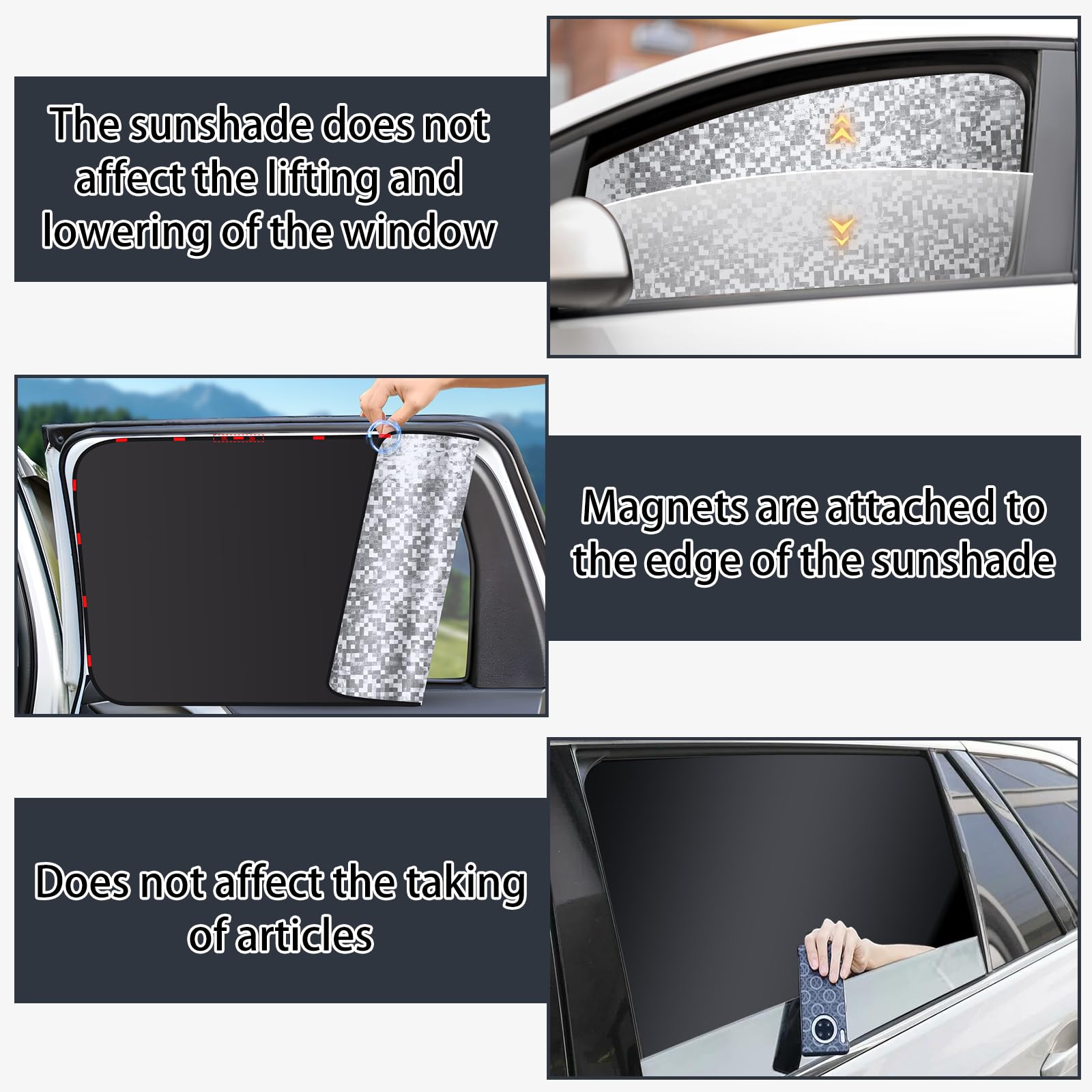 ZATOOTO Car Window Sun Shade - 4 Pack Magnetic UV Blocker, Silver, Model C02PC4, Ideal for Breastfeeding, Napping, and Camping