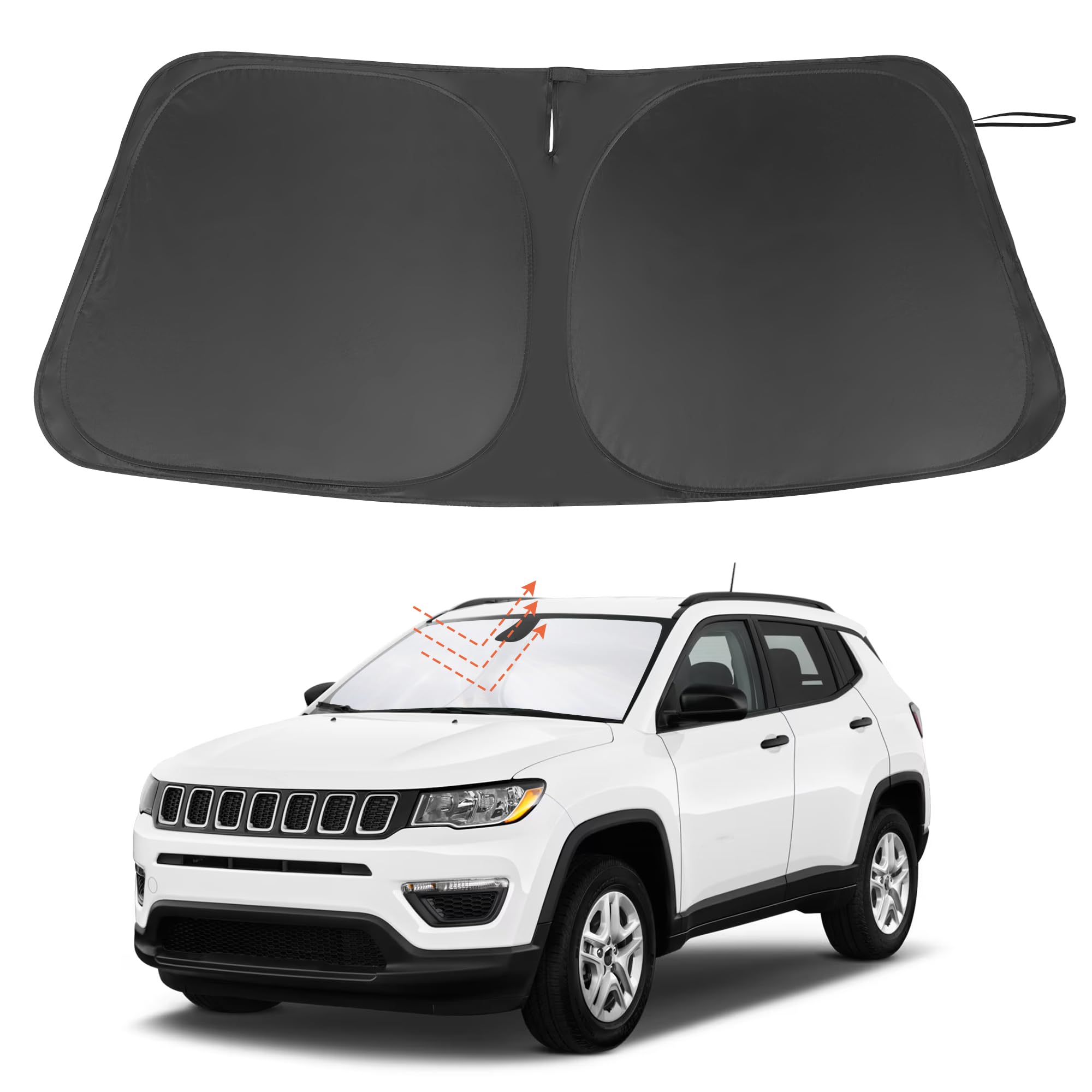Windshield Sun Shade Custom Fit For 2017-2024 Jeep Compass Accessories Foldable Sunshade Sun Blocker Protect Car From Sun Rays &