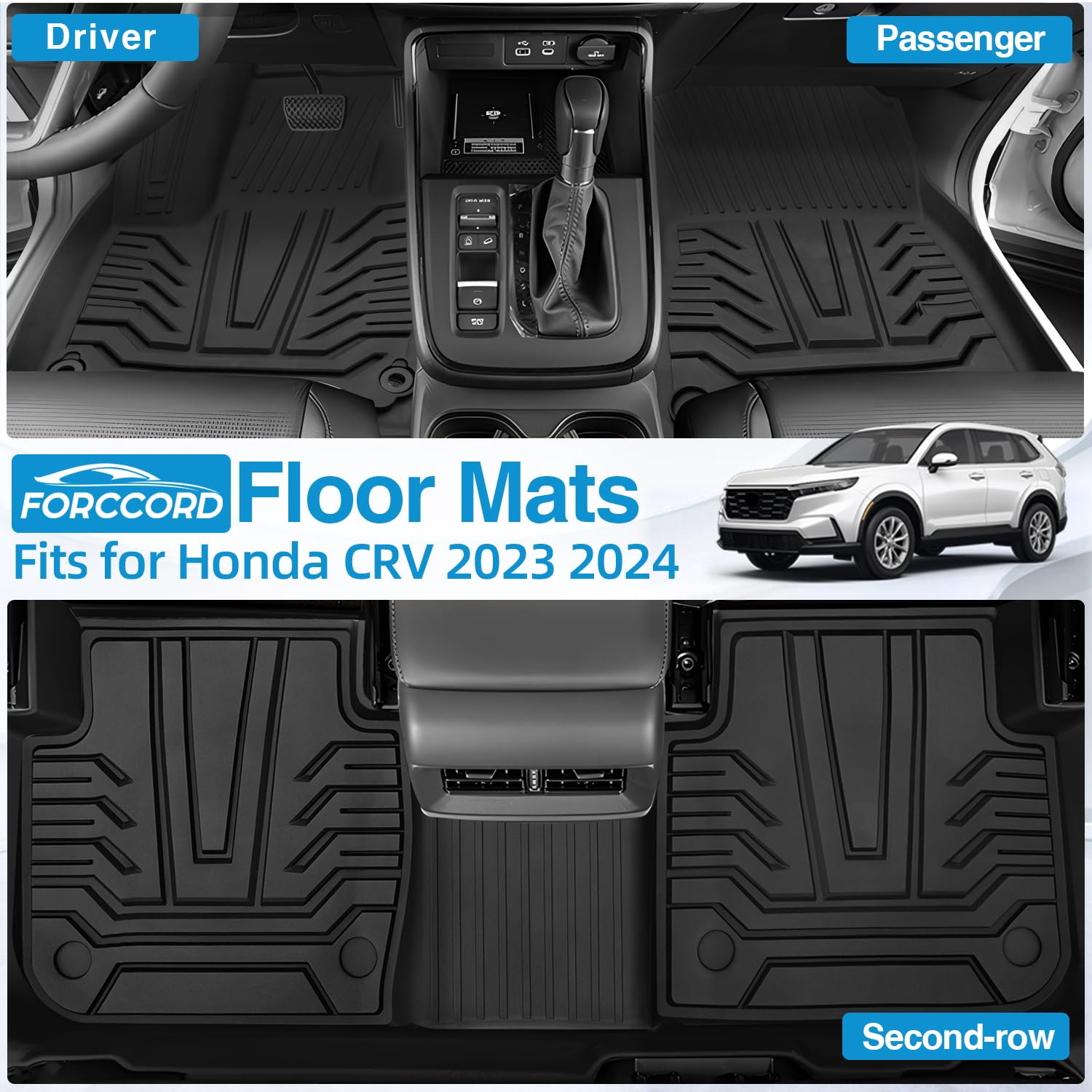 Forccord Custom Fit For Floor Mats Honda Crv 2023 2024 2025 (Include Hybrid) All Weather Protection Tpe Black Heavy Duty Non-Sli