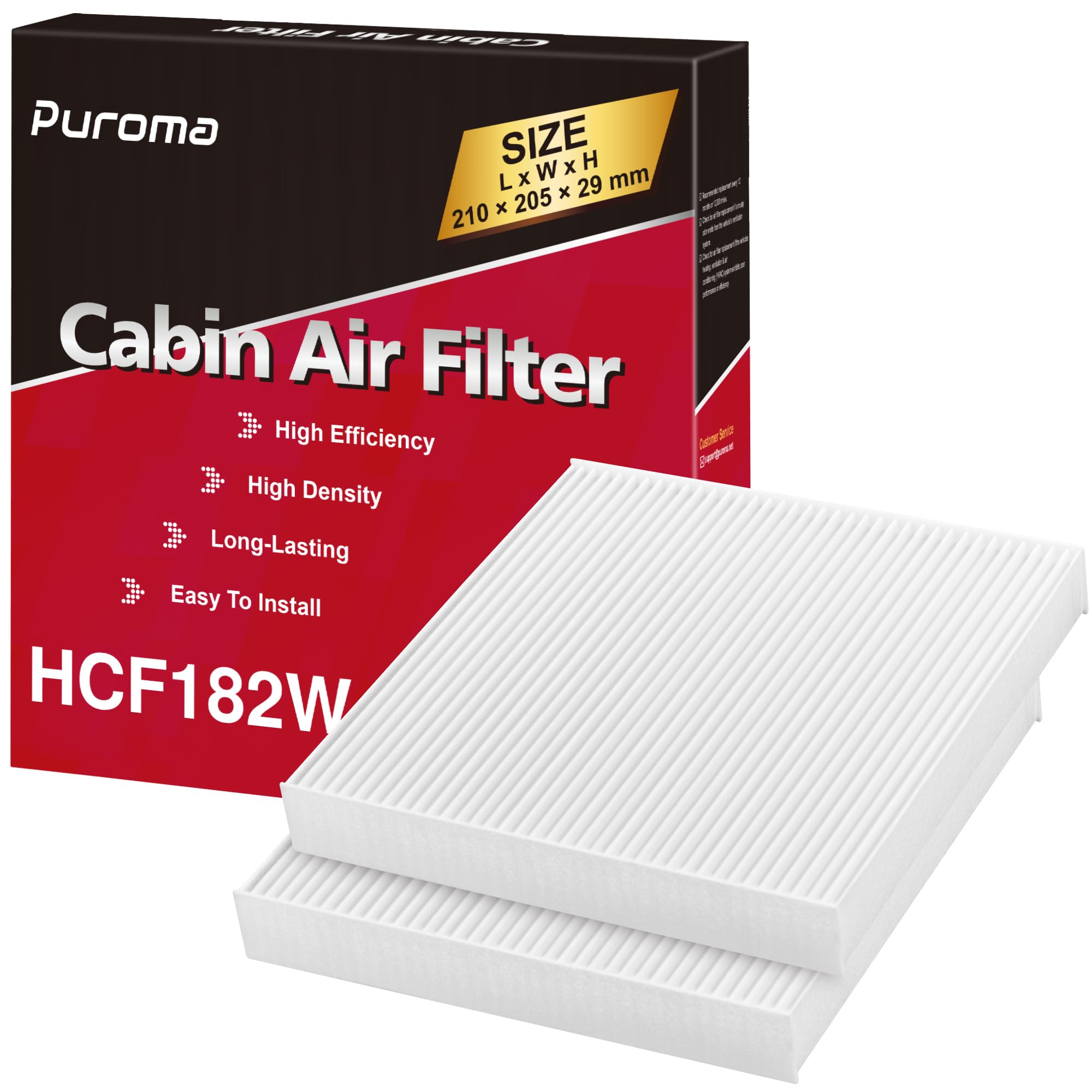Puroma Cabin Air Filter Replacement for CP182, CF11182, Honda Civic, Clarity, CR-V, CR-Z, HR-V, Fit, Insight, Odyssey, Acura MDX