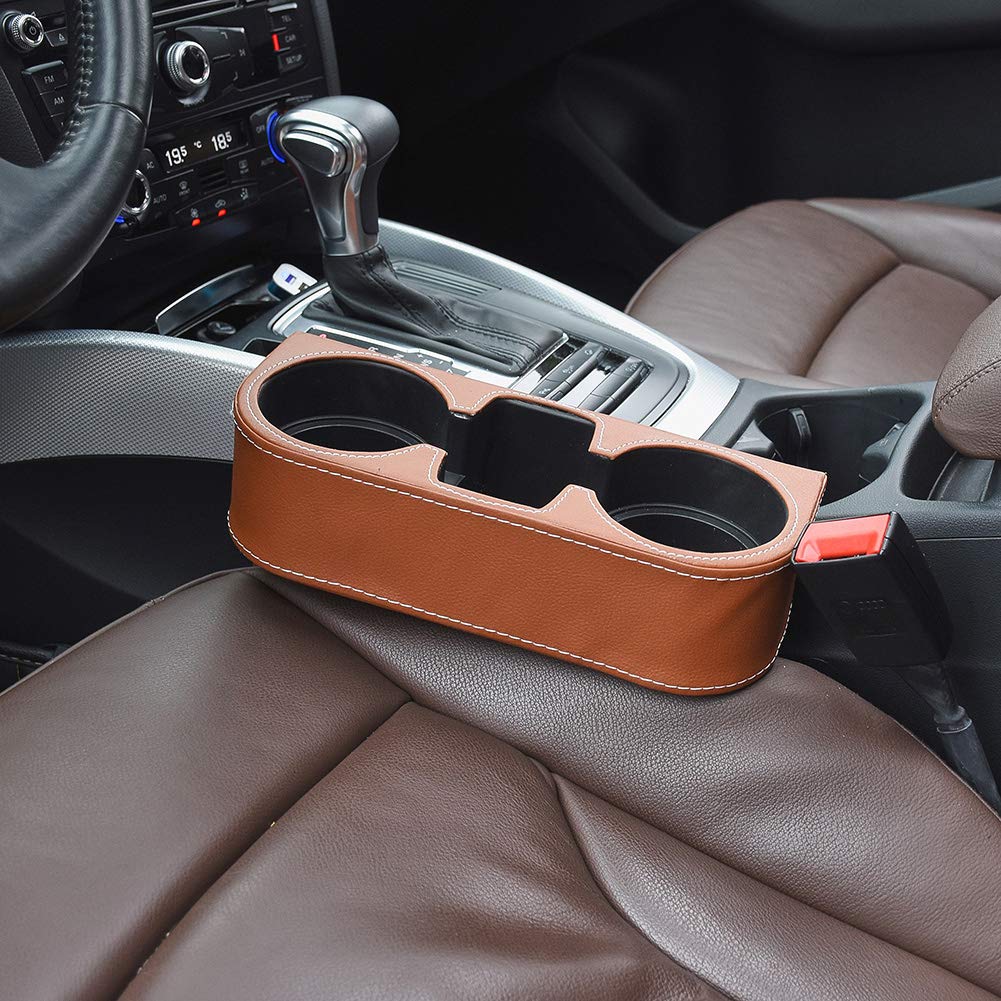 Atmomo Brown Multifunctional Car Cup Holder Car Seat Organizer Gap Filler Bottle Phone Storage Organizer