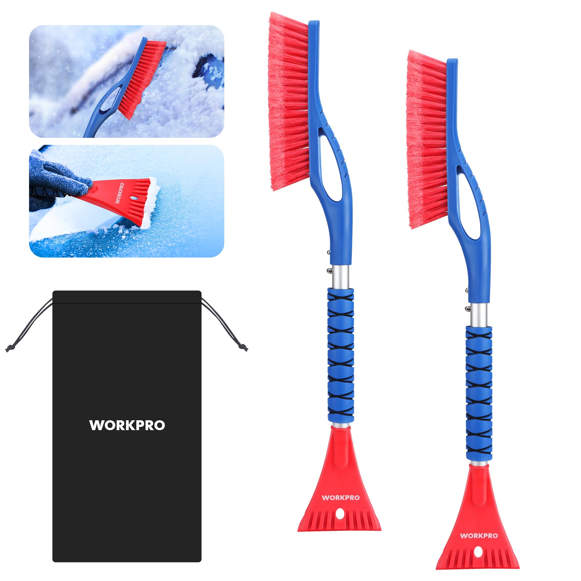 WORKPRO 27'' Snow Brush and Ice Scraper for Car Windshield, Car Snow Brush and Ice Scraper with Foam Grip, 2-in-1 Detachable Sno