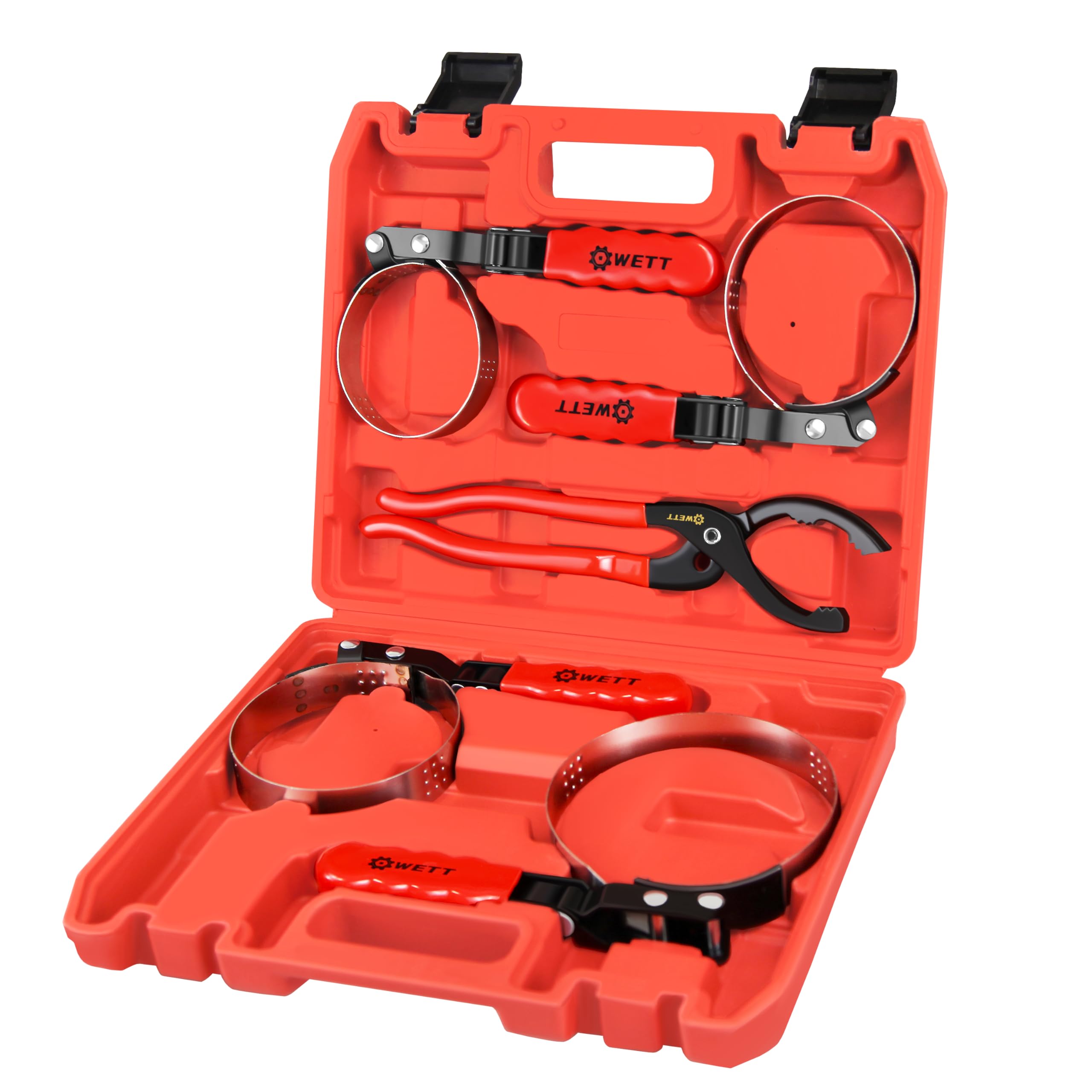 WETT Swivel Oil Filter Wrench Set, 5Piece Standard Oil Filter Removal Tool, with 12inch Adjustable Oil Filter Plier, Stainless Ste