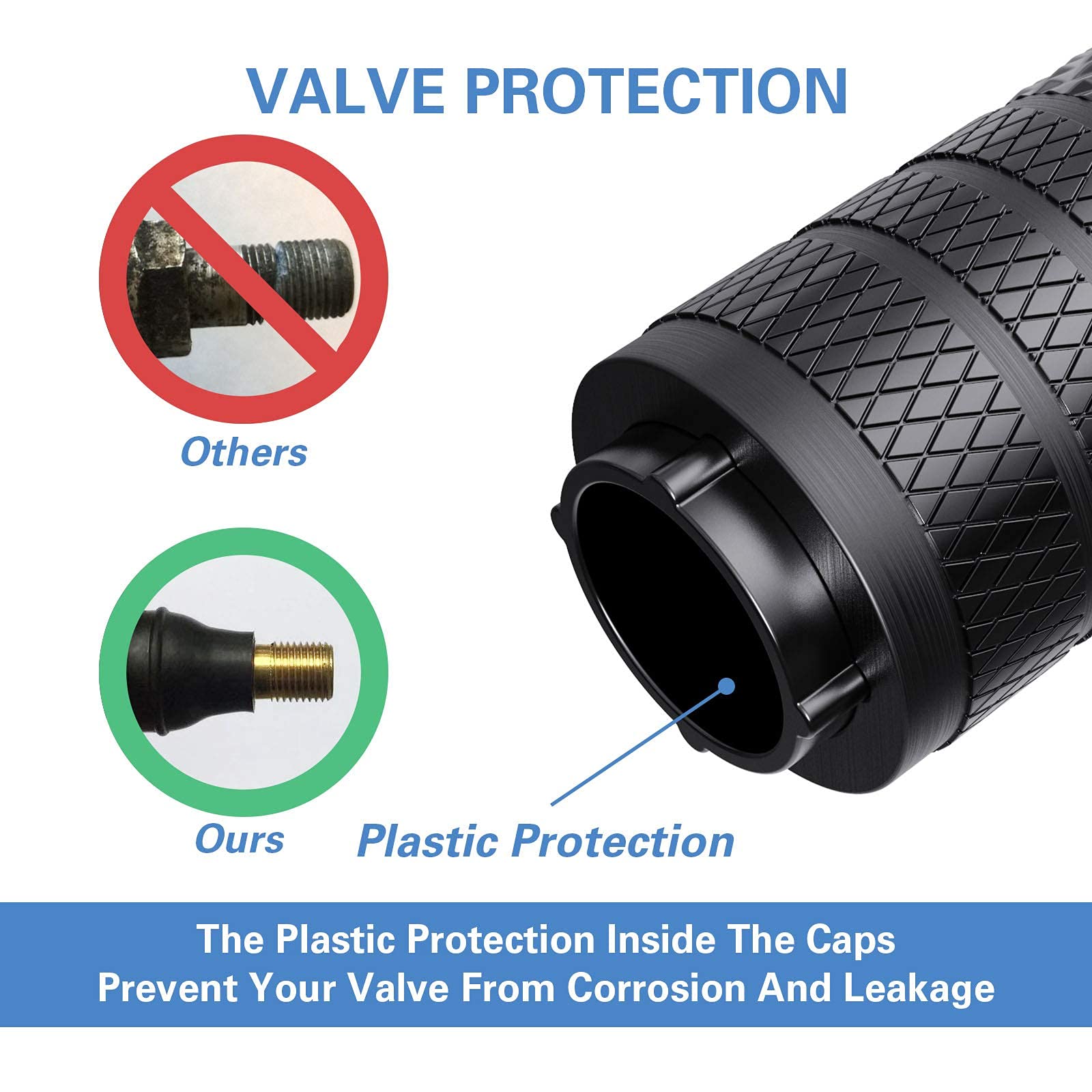 Ckauto Tire Valve Stem Caps, Black, 4 Pcs/Pack, Anodized Aluminum Tire Valve Cap Set, Corrosion Resistant, Universal Stem Covers