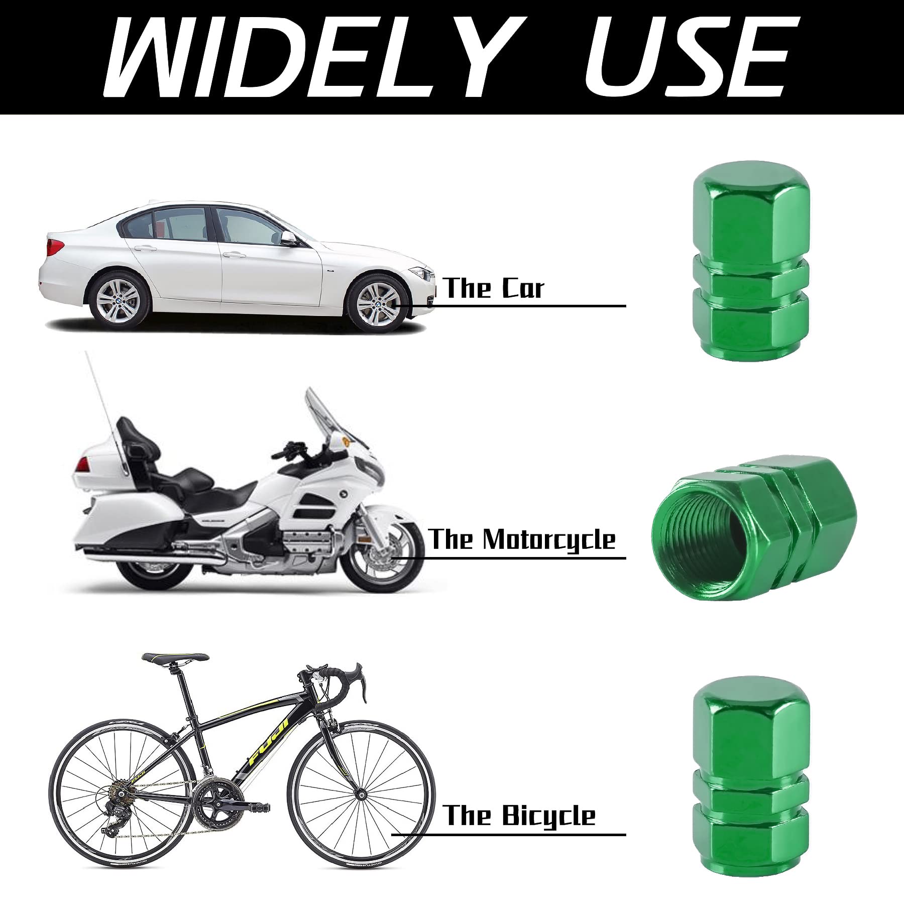 Justtop Car Tire Valve Stem Caps, 12Pcs Air Caps Cover, Universal For Cars, Suvs, Bike, Trucks And Motorcycles-Green