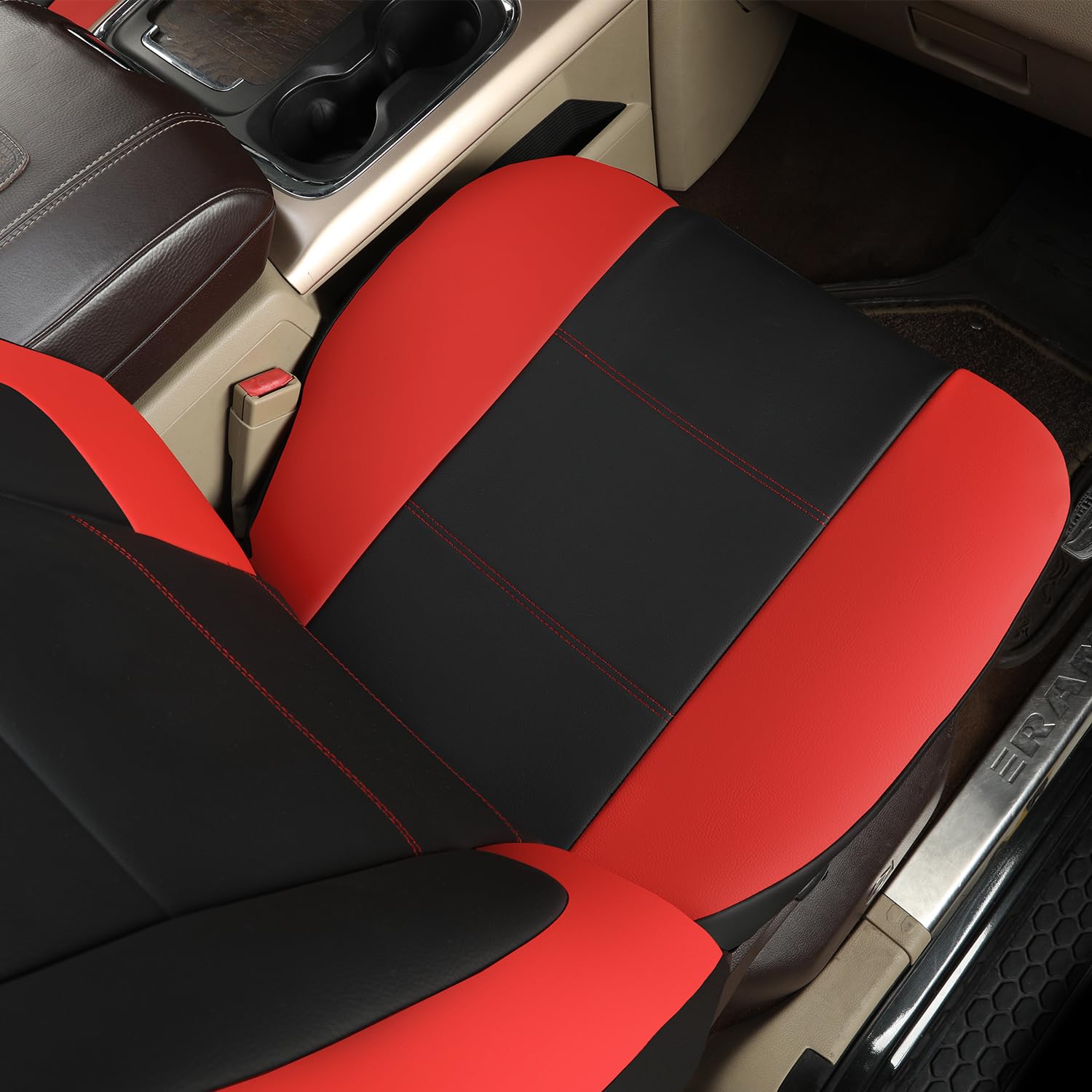GIANT PANDA Front Car Seat Covers Custom Fit Dodge Ram 1500 2500 3500 Trucks Seat Protectors (Red) 2-Pack