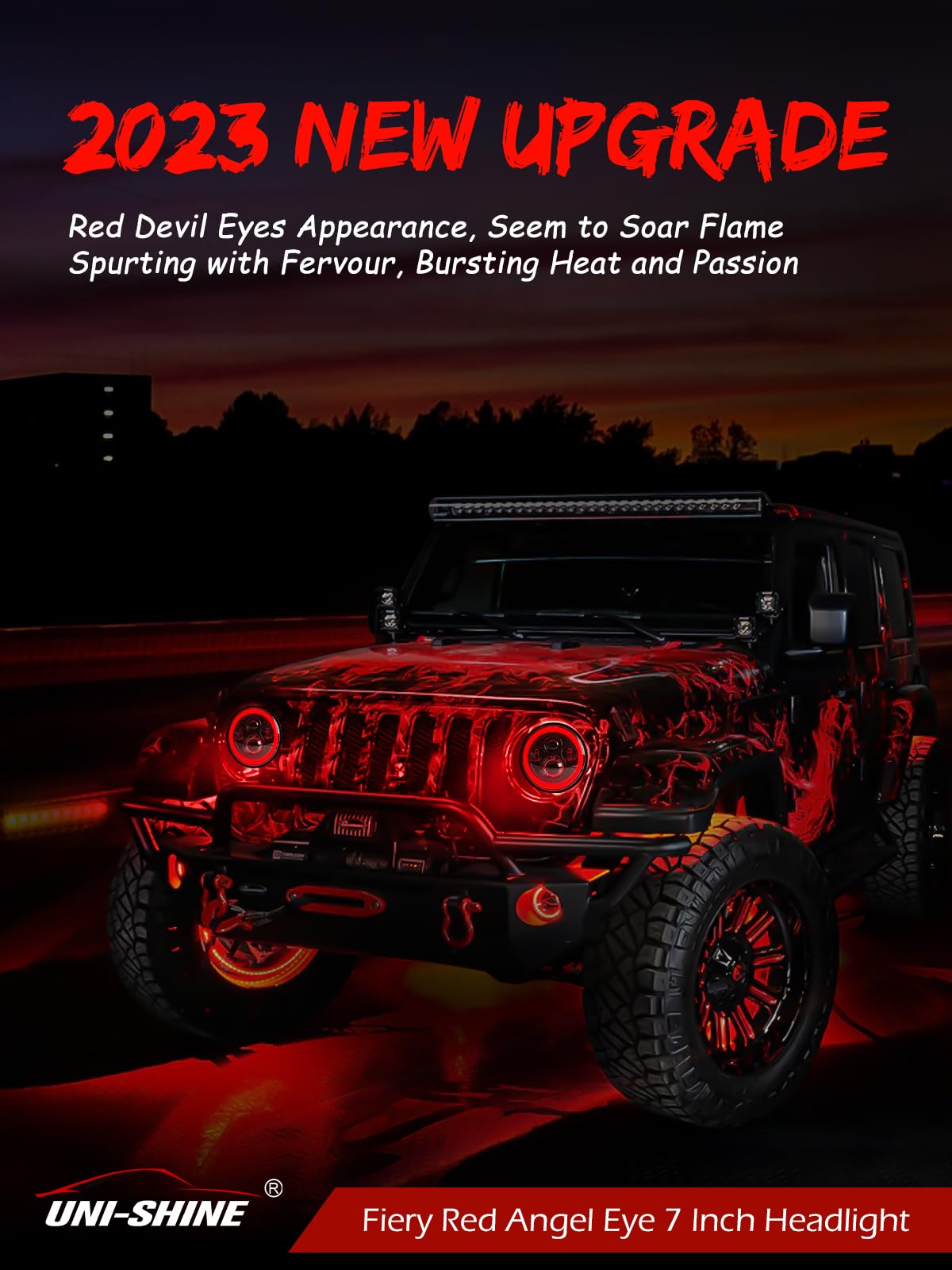 Uni-Shine 7 Inch Red Halo Led Headlight Hi/Lo Beam With Amber Turn Signal 2Pcs 7 Inch Led Headlight Dot Round H6024 Led Headligh